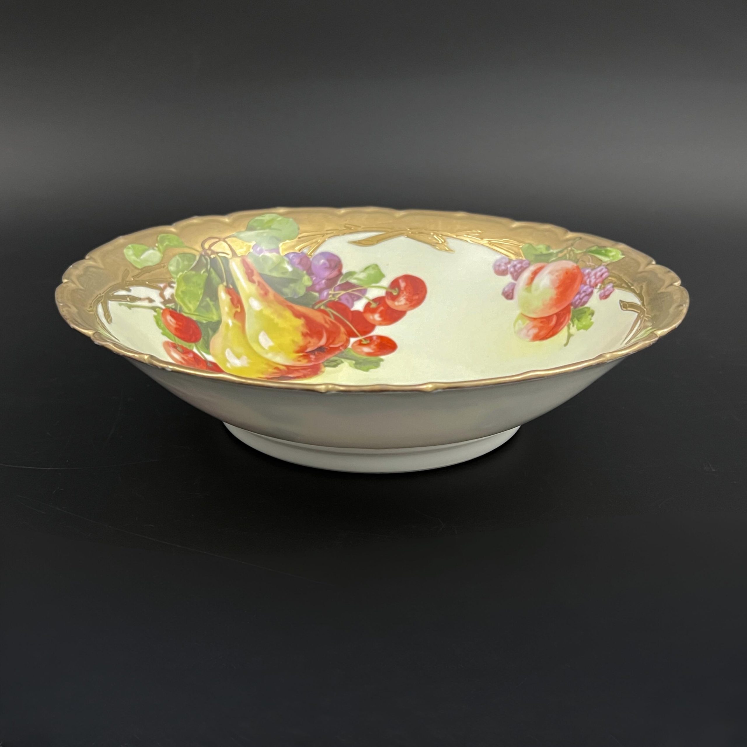 Antique Tirschenreuth Porcelain Bowl: Art Nouveau Hand-Painted Fruit, 18K Gold - Image 3