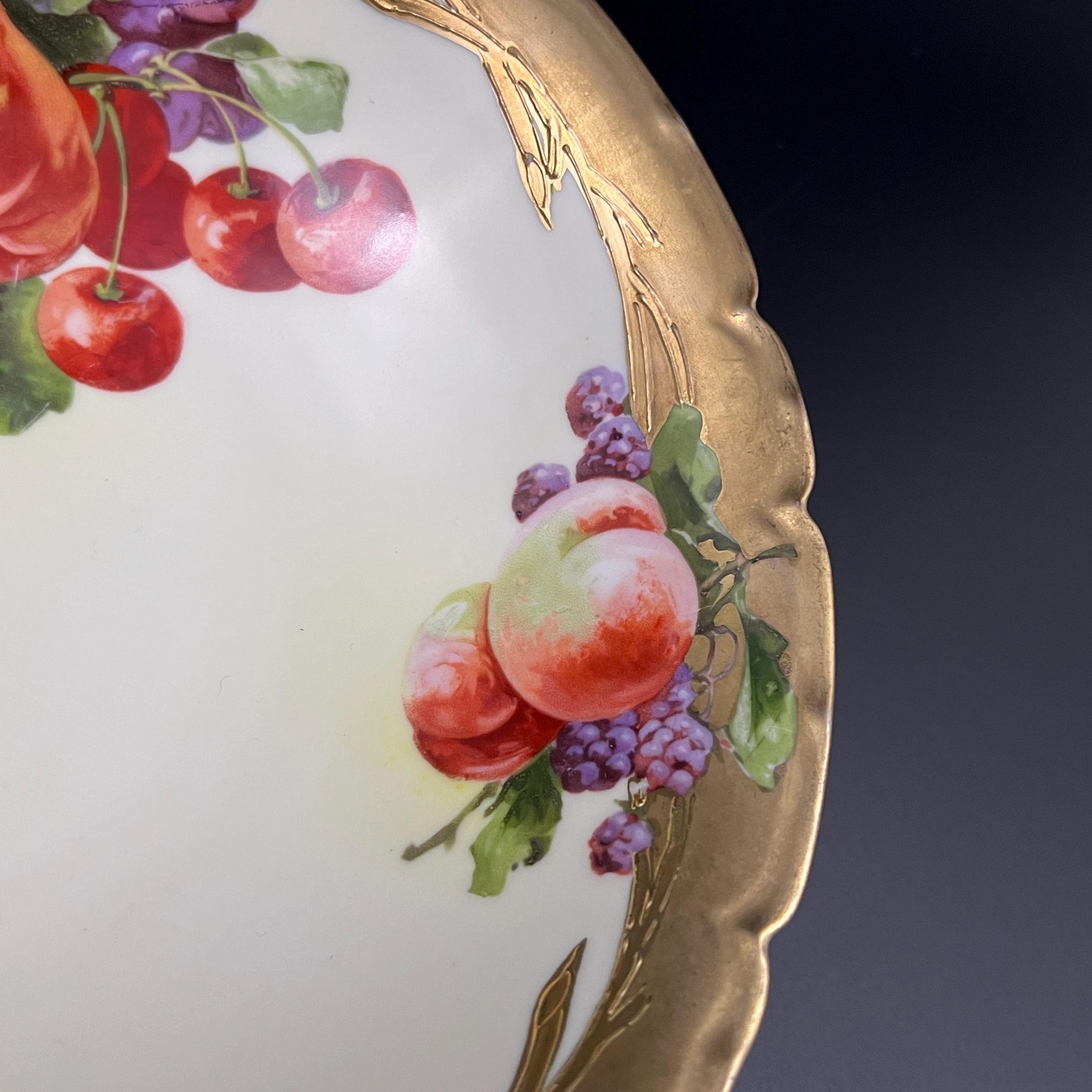 Antique Tirschenreuth Porcelain Bowl: Art Nouveau Hand-Painted Fruit, 18K Gold - Image 8