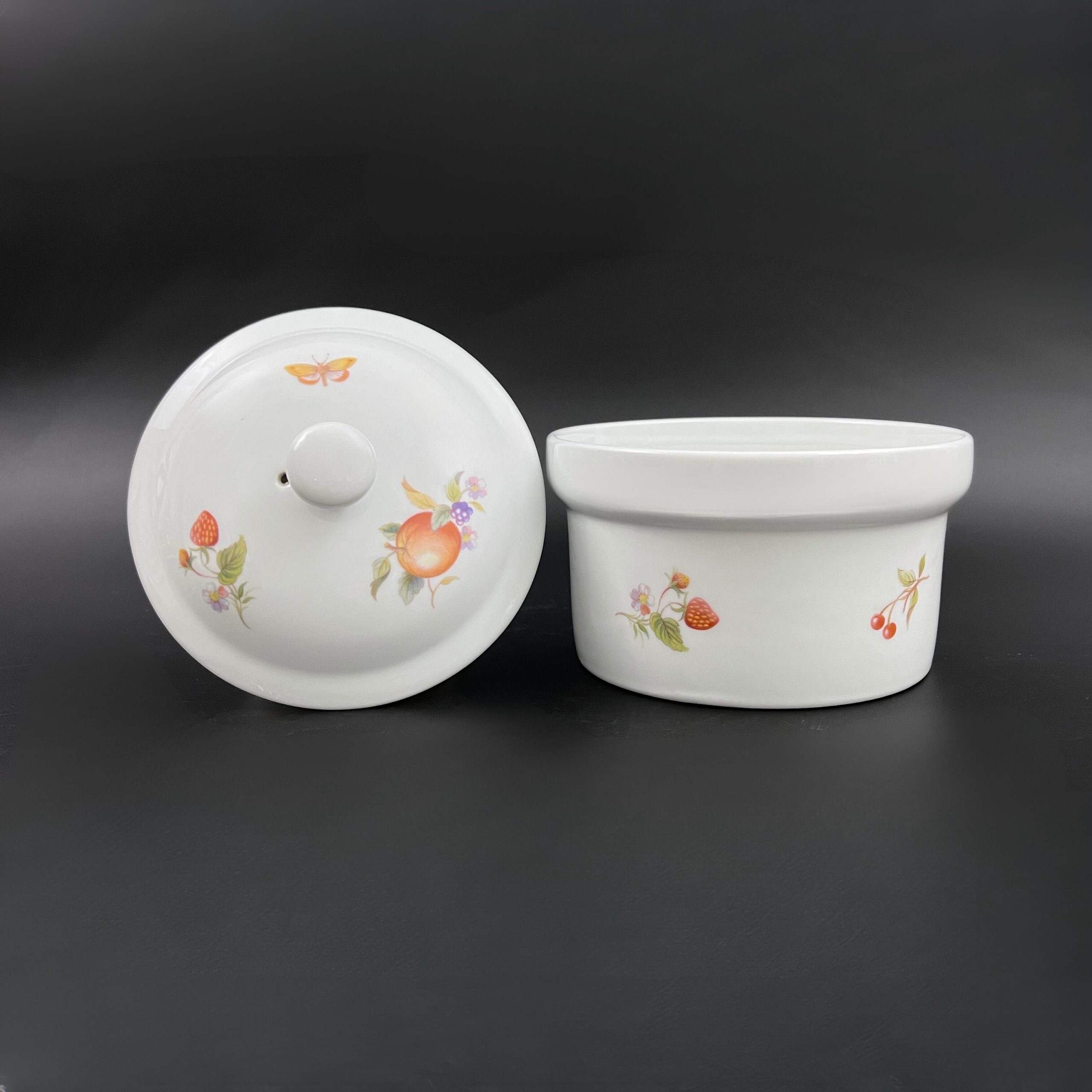 Vintage BIA Cordon Bleu Orchard Porcelain Casserole Dish with Lid