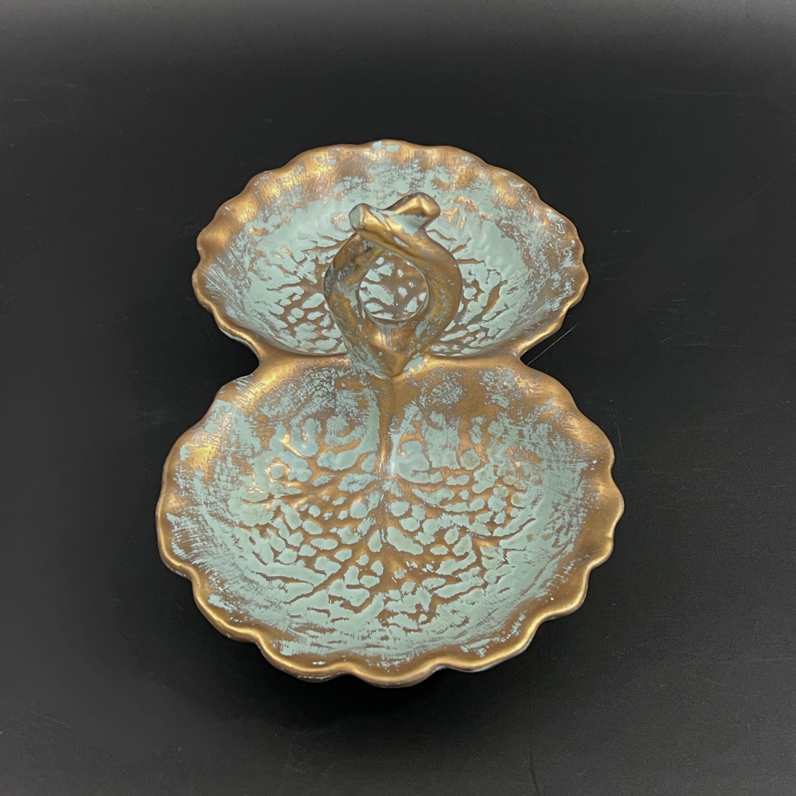 Vintage Stangl Pottery Leaf Dish: Mid-Century Modern Gold & Turquoise Candy Dish - Image 4
