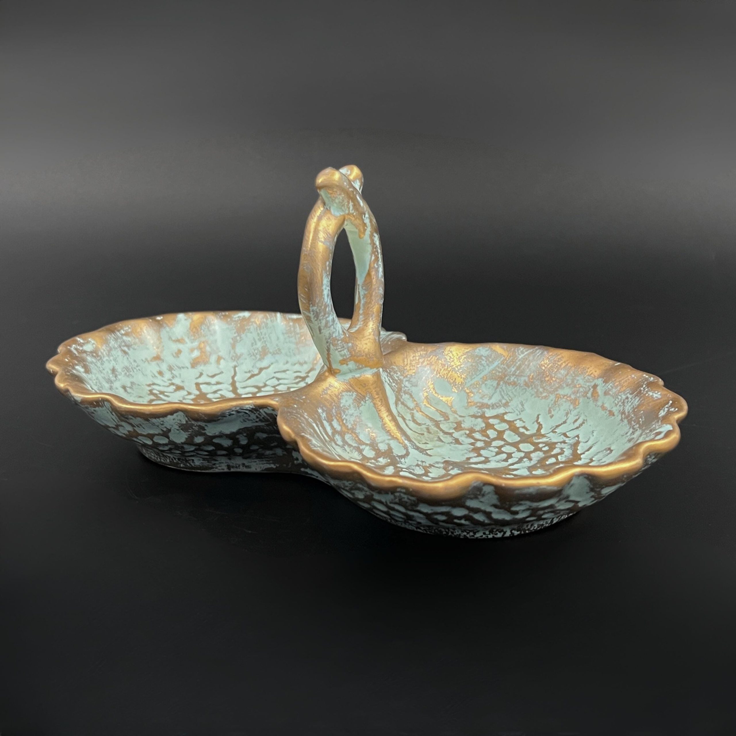 Vintage Stangl Pottery Leaf Dish: Mid-Century Modern Gold & Turquoise Candy Dish - Image 5