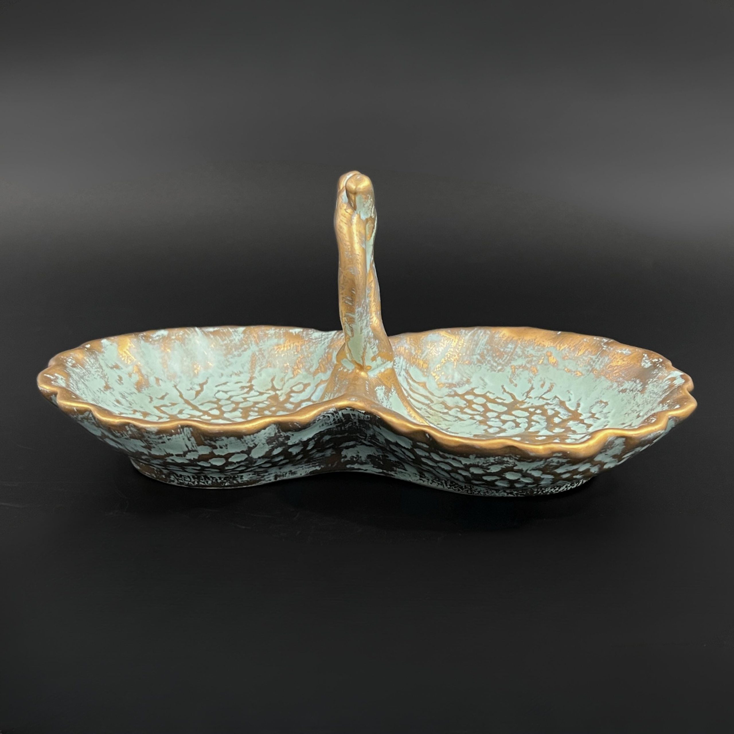 Vintage Stangl Pottery Leaf Dish: Mid-Century Modern Gold & Turquoise Candy Dish - Image 6