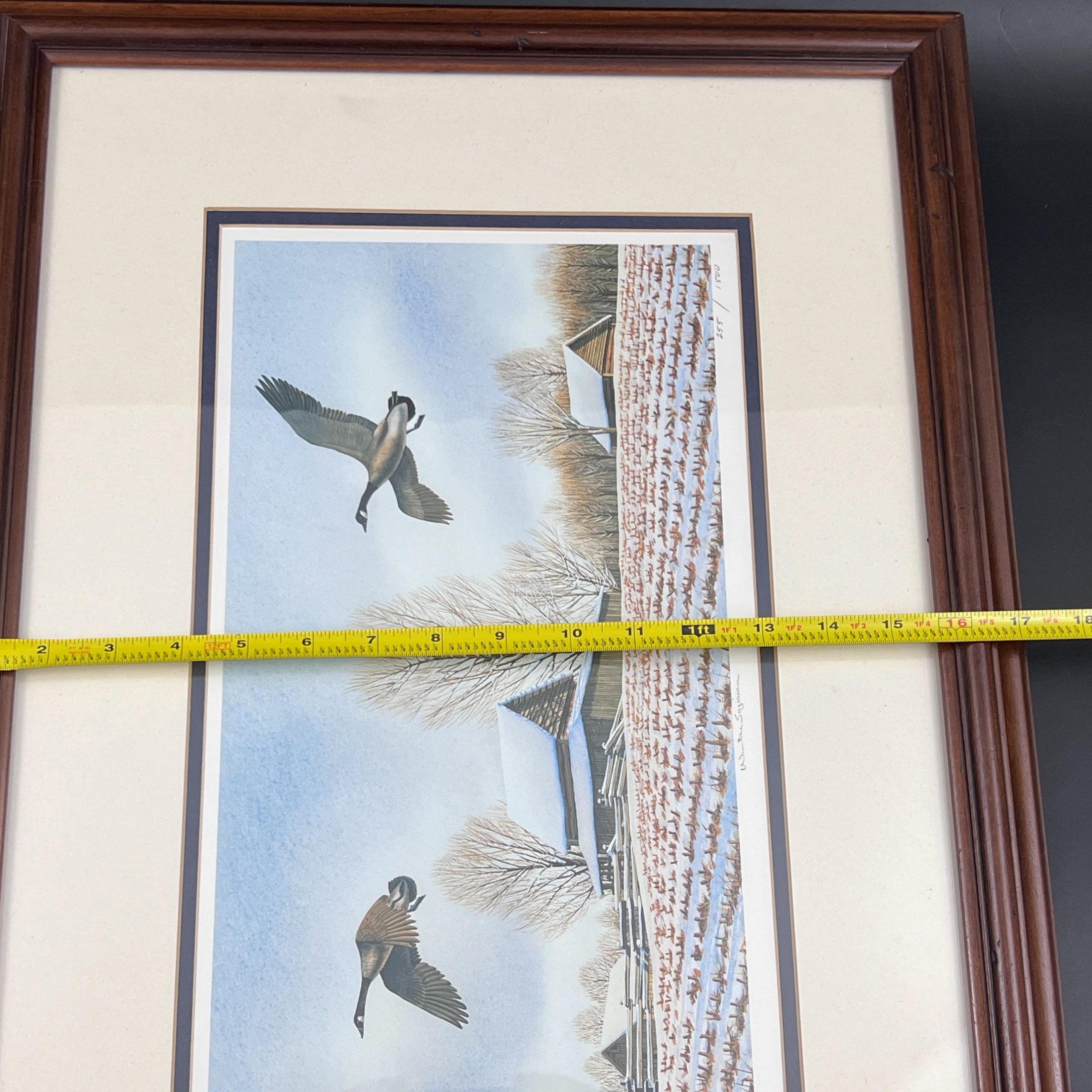Framed Canadian Geese Lithograph: Signed & Numbered Winter Barn Art - Image 8