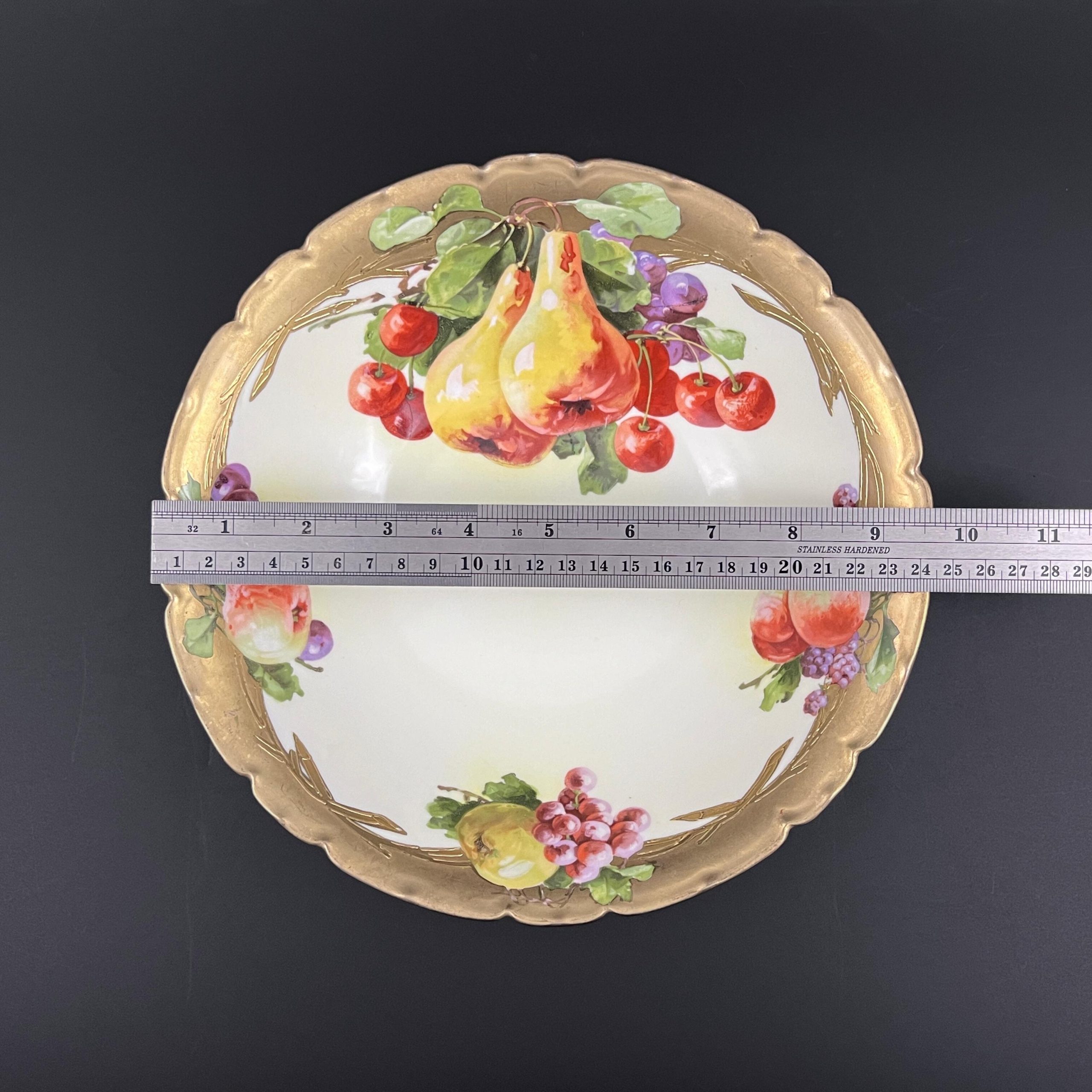 Antique Tirschenreuth Porcelain Bowl: Art Nouveau Hand-Painted Fruit, 18K Gold - Image 9
