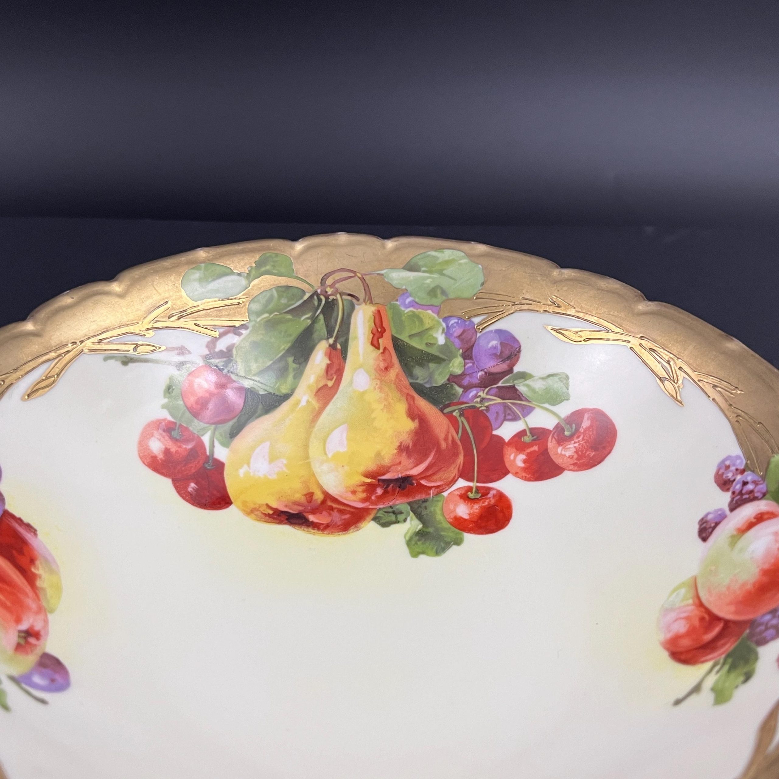 Antique Tirschenreuth Porcelain Bowl: Art Nouveau Hand-Painted Fruit, 18K Gold - Image 5