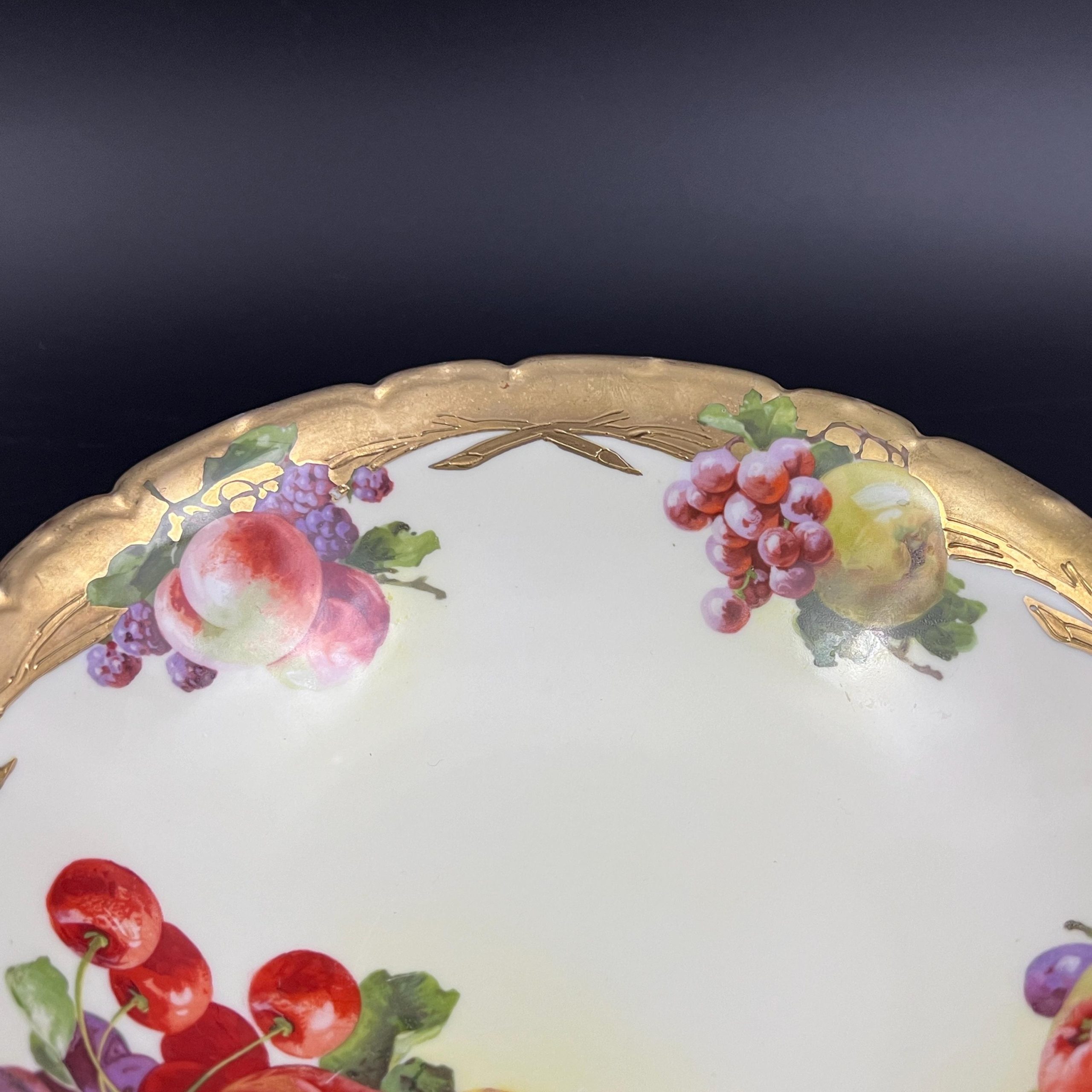 Antique Tirschenreuth Porcelain Bowl: Art Nouveau Hand-Painted Fruit, 18K Gold - Image 6