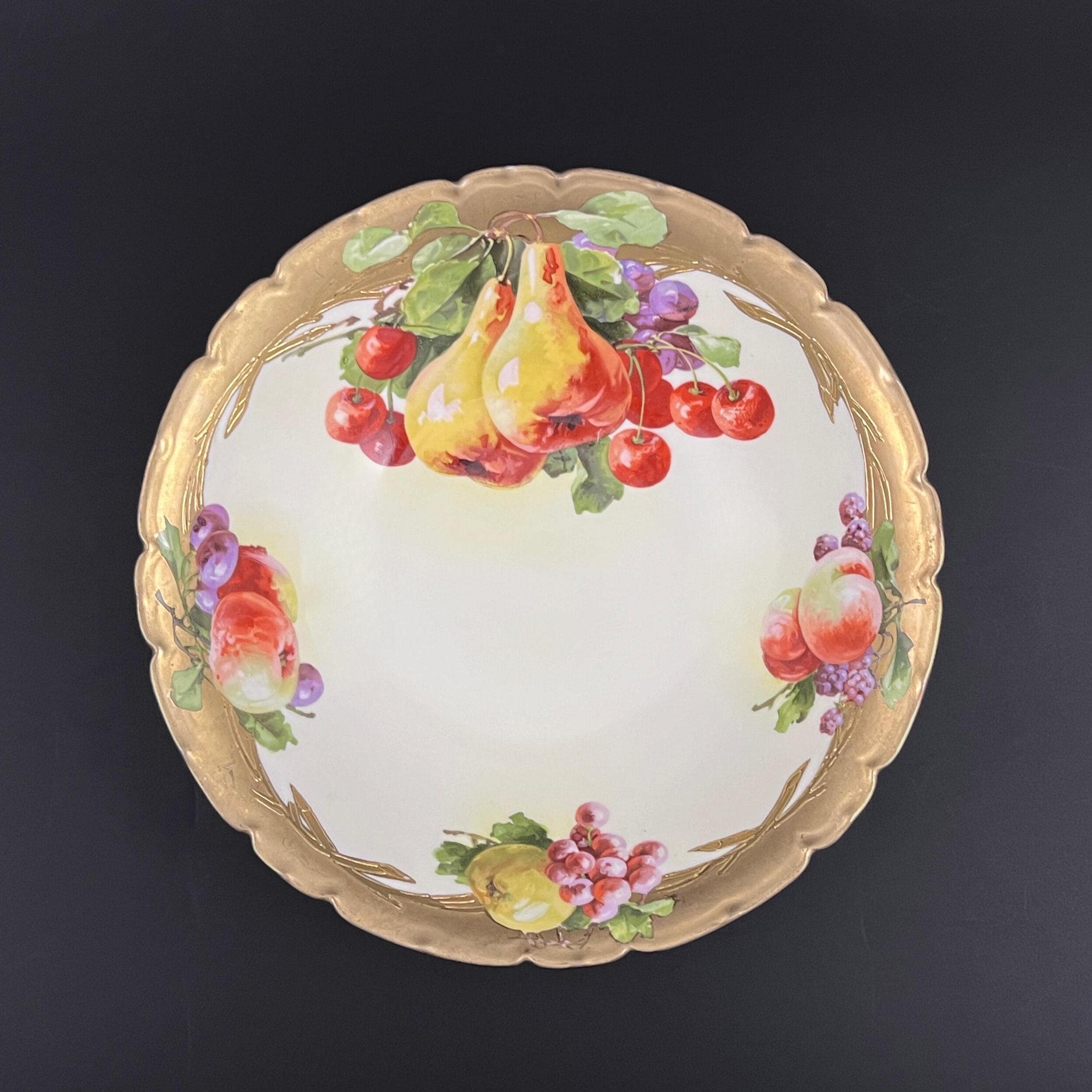 Antique Tirschenreuth Porcelain Bowl: Art Nouveau Hand-Painted Fruit, 18K Gold - Image 4