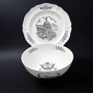 Vintage Wedgwood Federal City Bowl & Plate Set: Black Transferware, Washington DC Landmarks