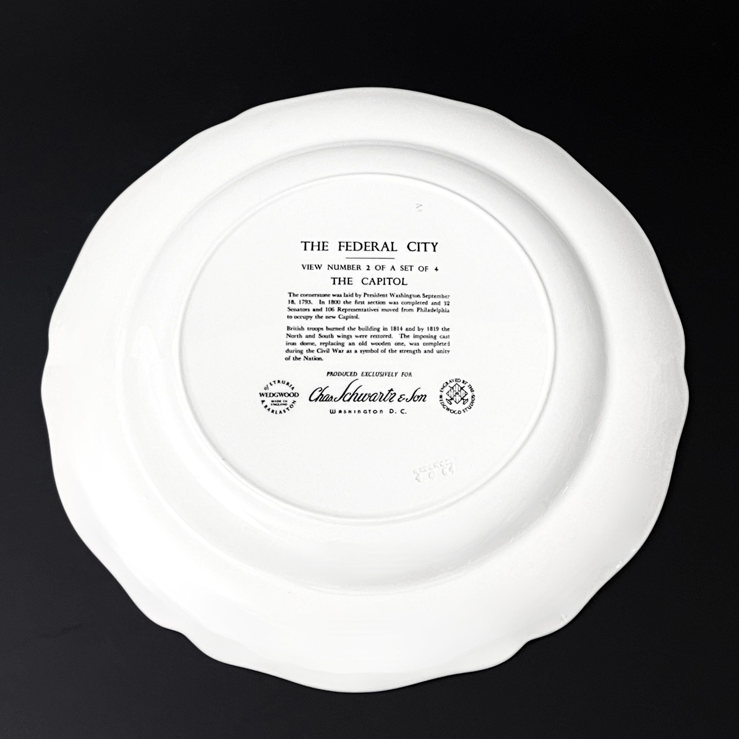 Vintage Wedgwood Federal City Bowl & Plate Set: Black Transferware, Washington DC Landmarks - Image 10