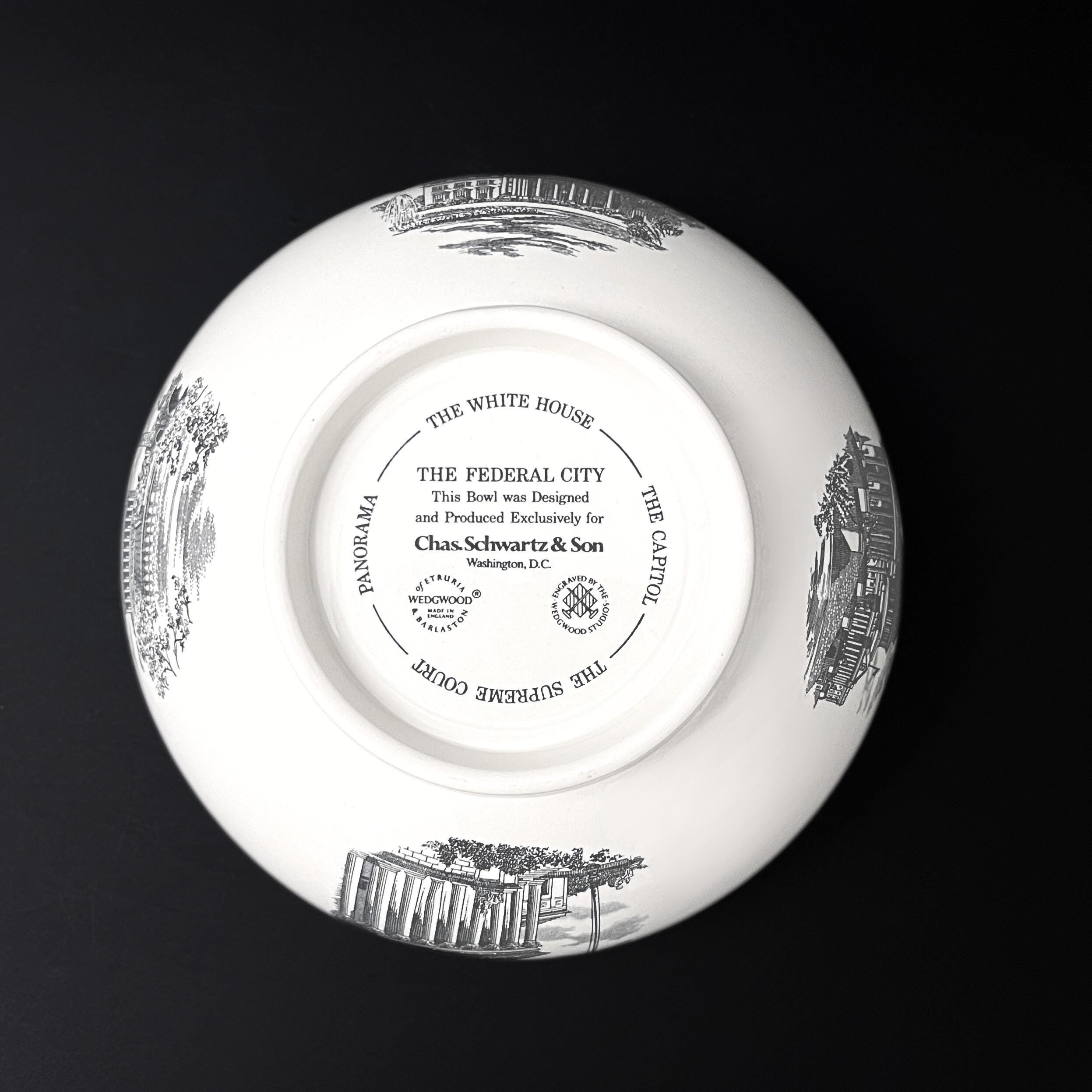 Vintage Wedgwood Federal City Bowl & Plate Set: Black Transferware, Washington DC Landmarks - Image 11