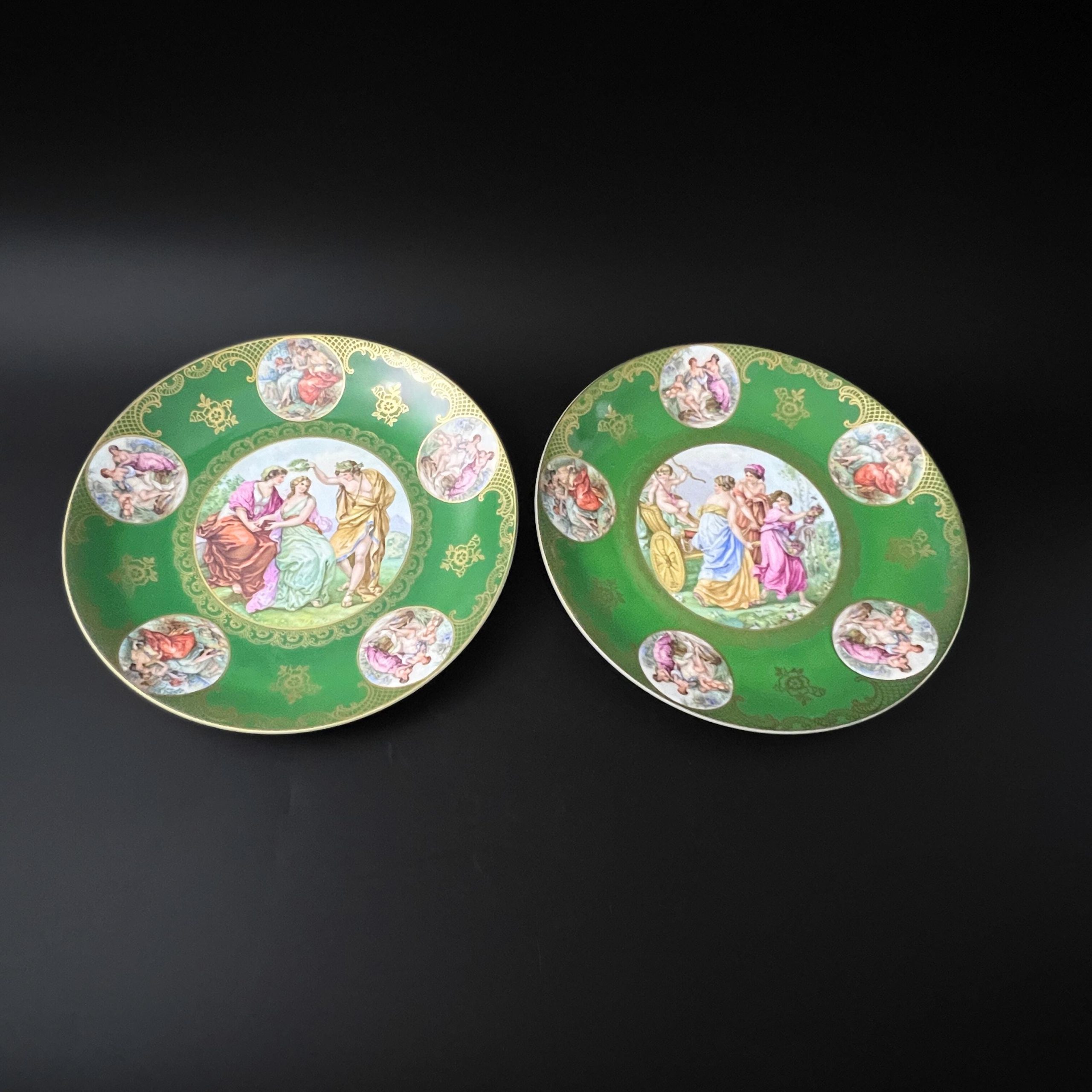 Vintage Mitterteich Bavaria Porcelain Plates: Neoclassical Green & Gold, Set of Two - Image 6