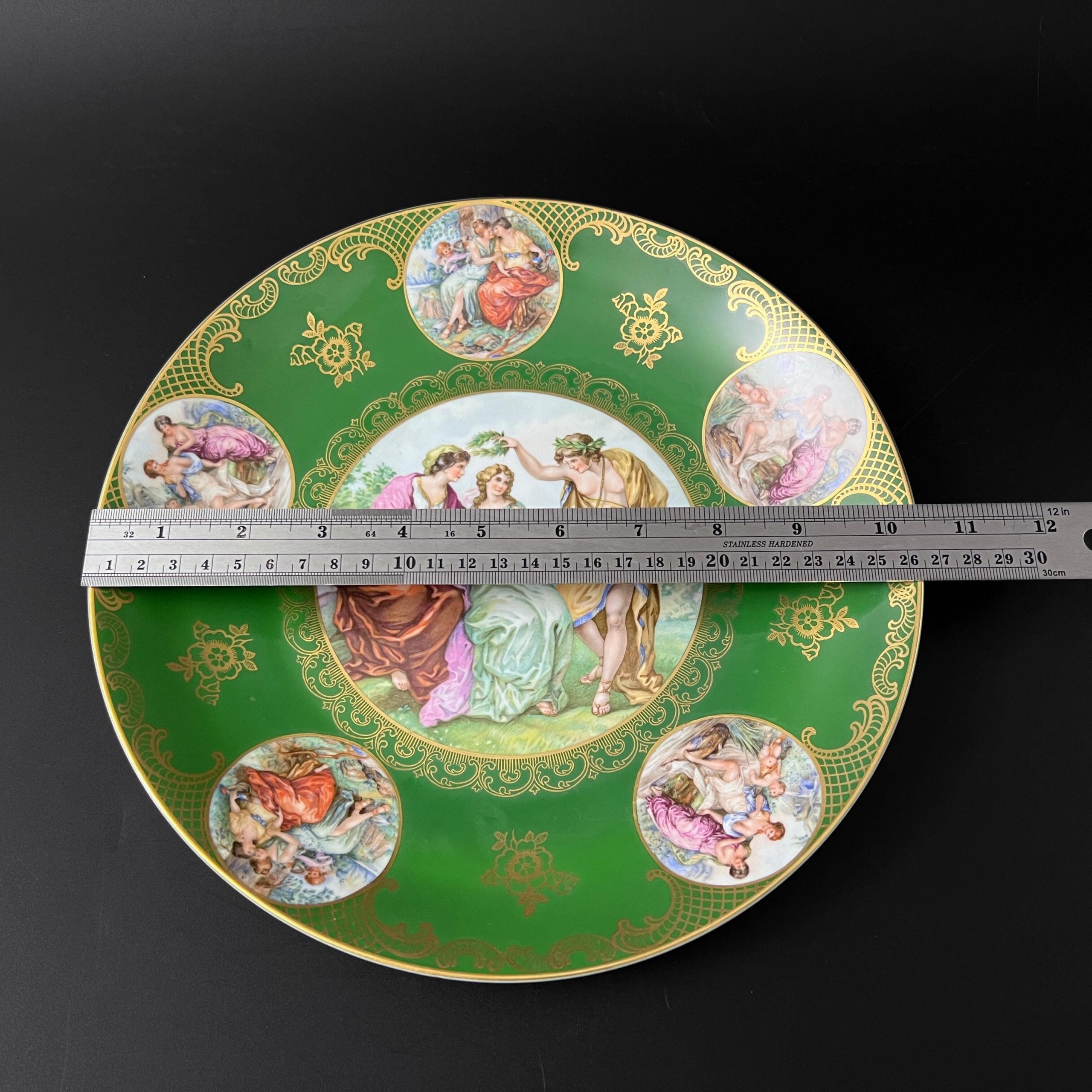 Vintage Mitterteich Bavaria Porcelain Plates: Neoclassical Green & Gold, Set of Two - Image 8
