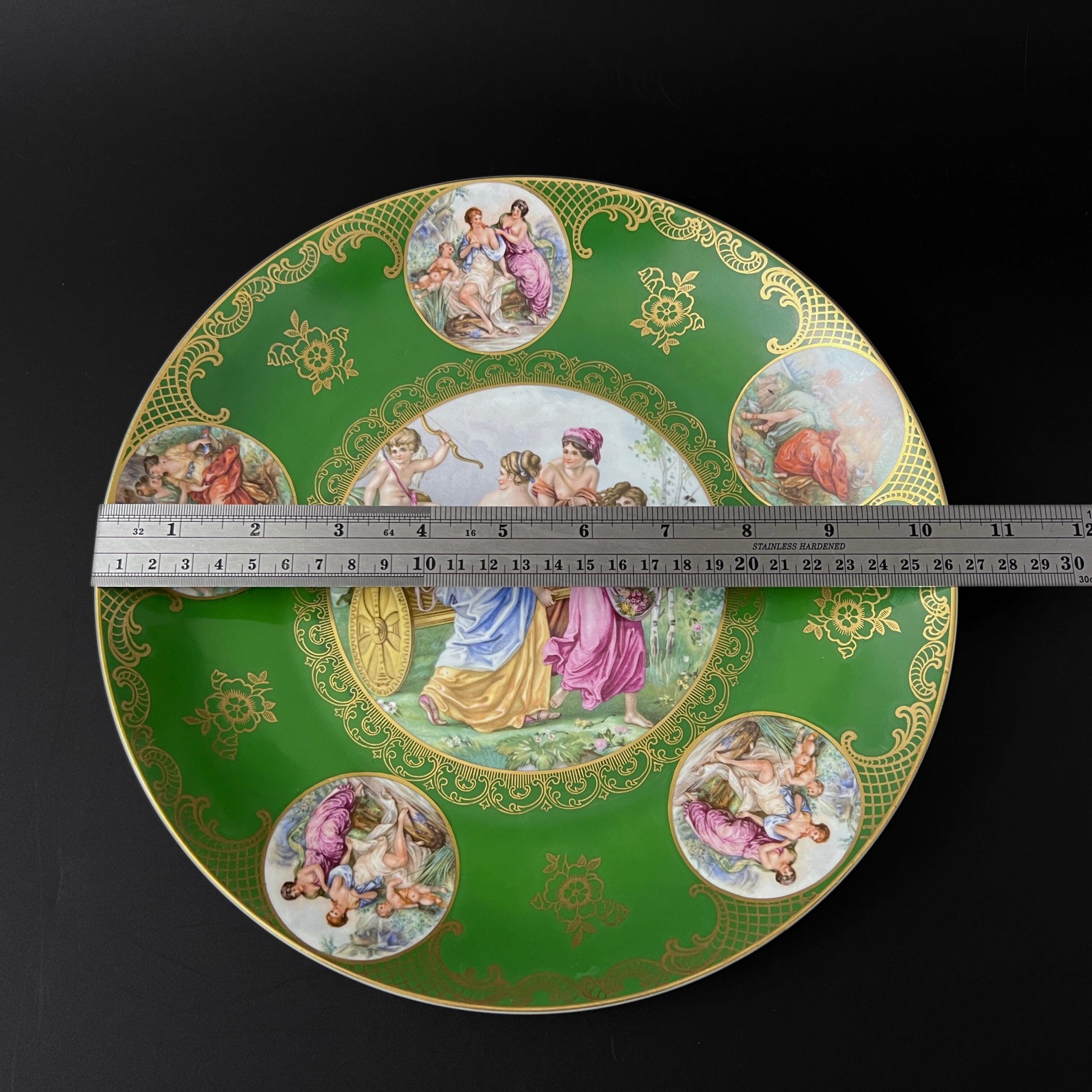 Vintage Mitterteich Bavaria Porcelain Plates: Neoclassical Green & Gold, Set of Two - Image 9