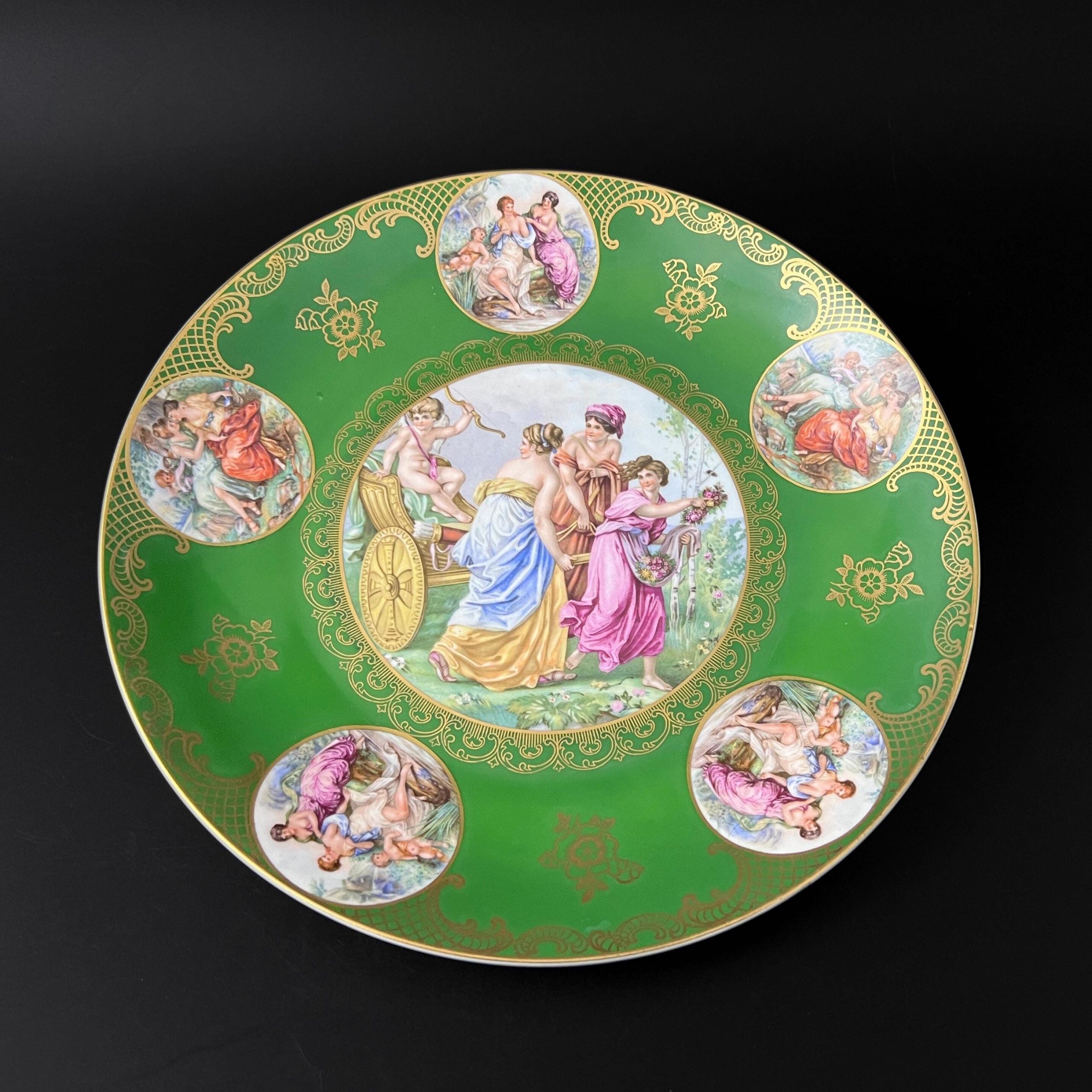 Vintage Mitterteich Bavaria Porcelain Plates: Neoclassical Green & Gold, Set of Two - Image 4