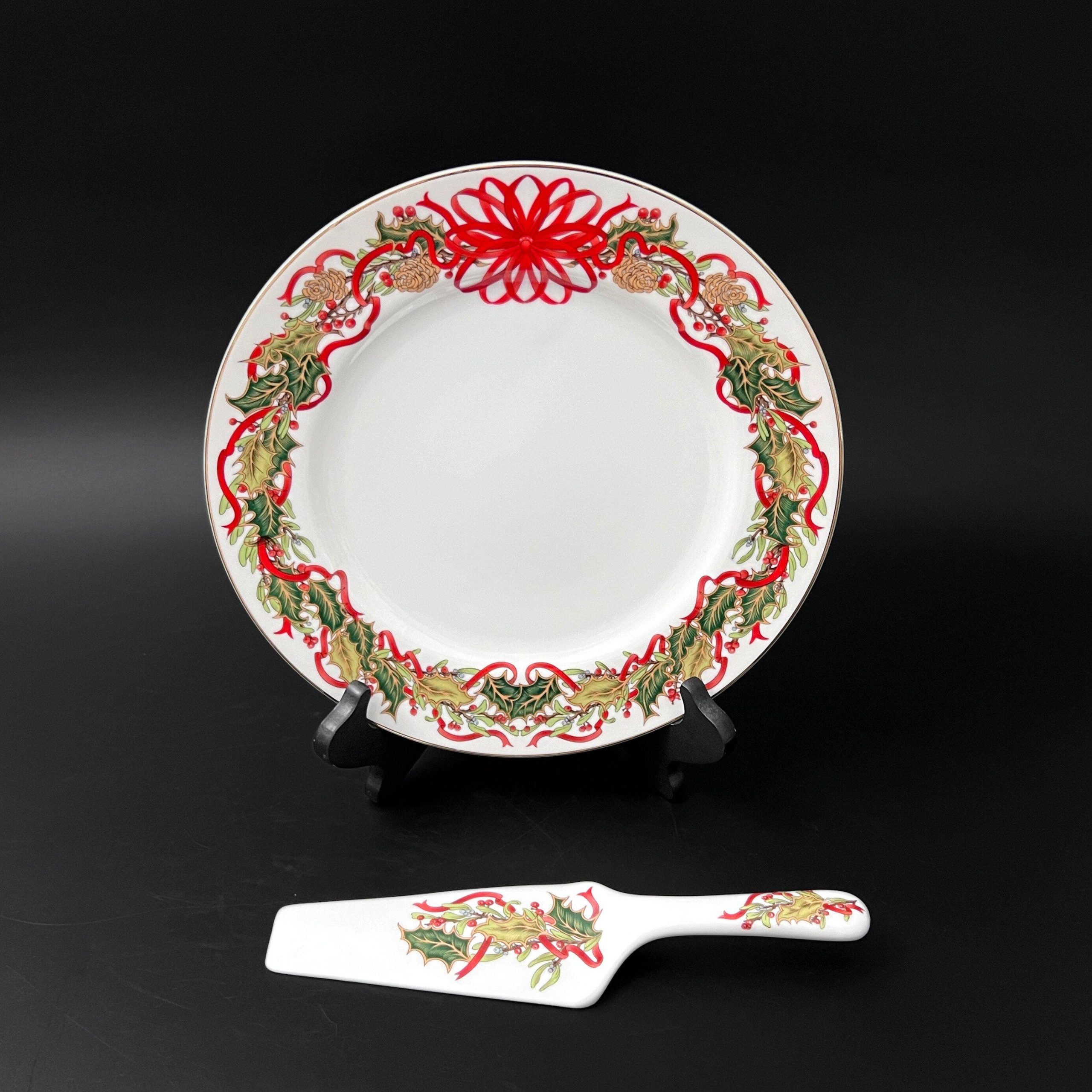 Vintage Andrea Sadek Christmas Cake Plate & Server Set: Holiday Garland - Image 7