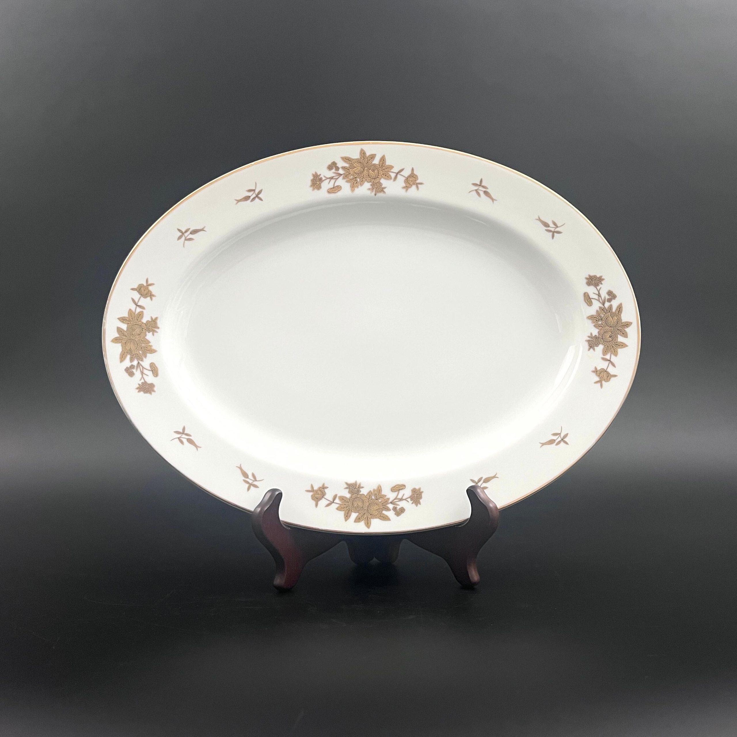 Vintage Grace China Platter: 14" Regal #454 Gold Floral Porcelain Serving Dish