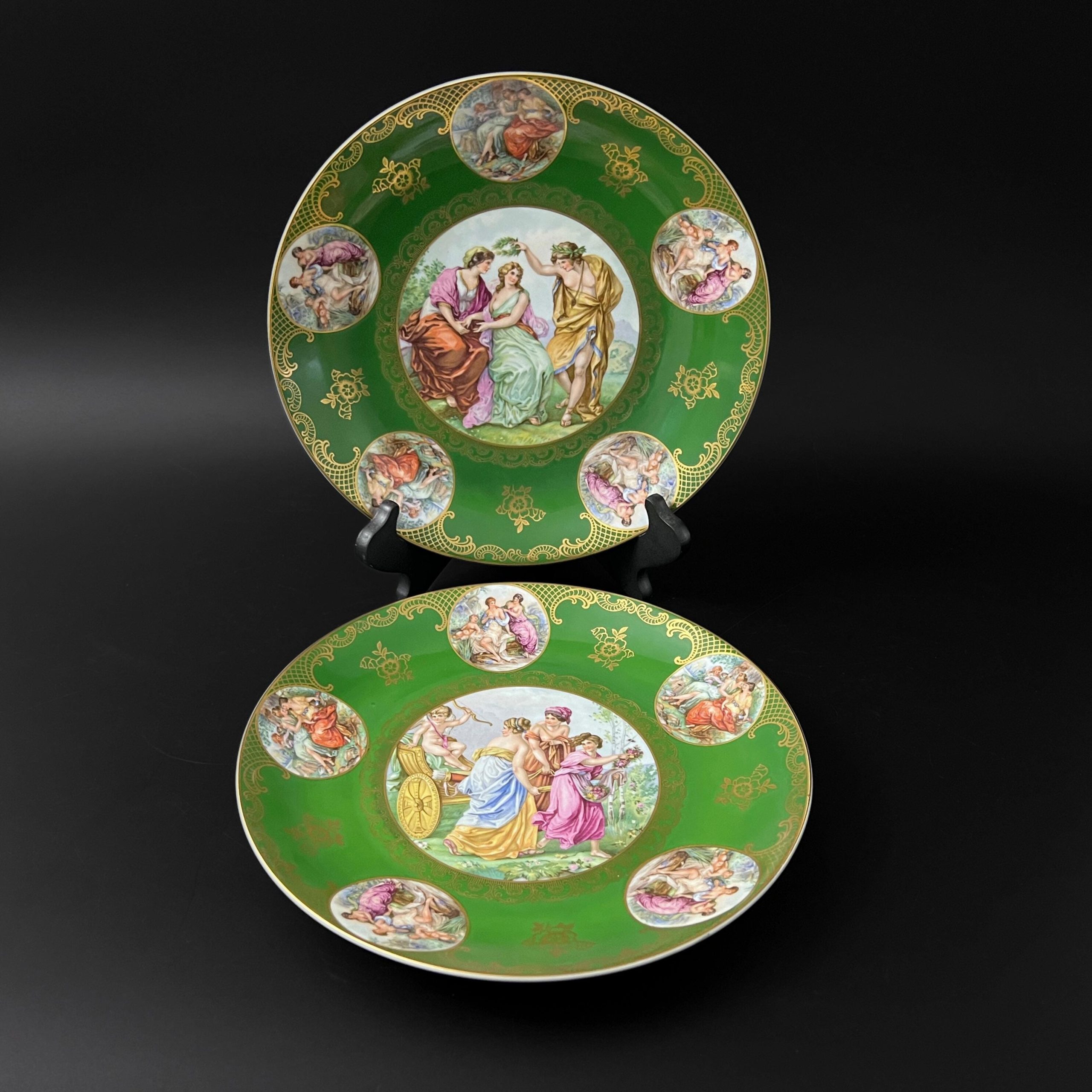 Vintage Mitterteich Bavaria Porcelain Plates: Neoclassical Green & Gold, Set of Two - Image 5