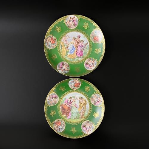 Vintage Mitterteich Bavaria Porcelain Plates: Neoclassical Green & Gold, Set of Two - Image 7