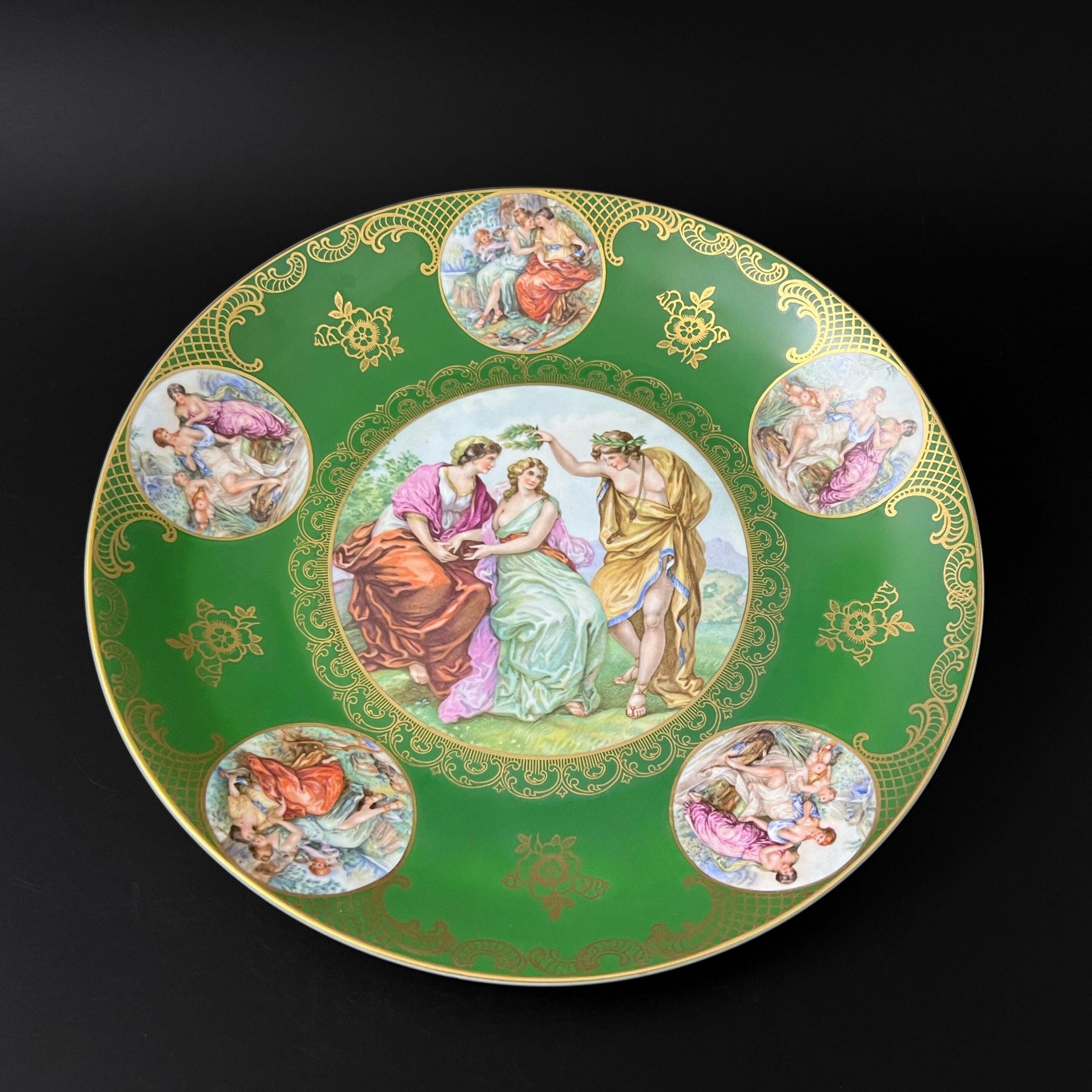 Vintage Mitterteich Bavaria Porcelain Plates: Neoclassical Green & Gold, Set of Two - Image 3