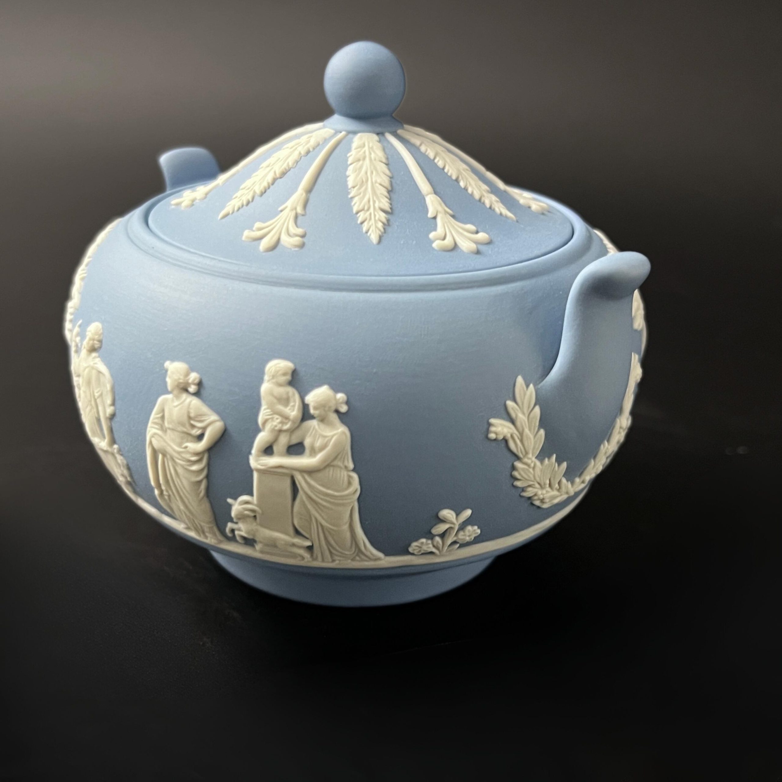 Vintage Wedgwood Blue Jasperware Sugar Bowl: Neoclassical Relief, Made in England - Image 3