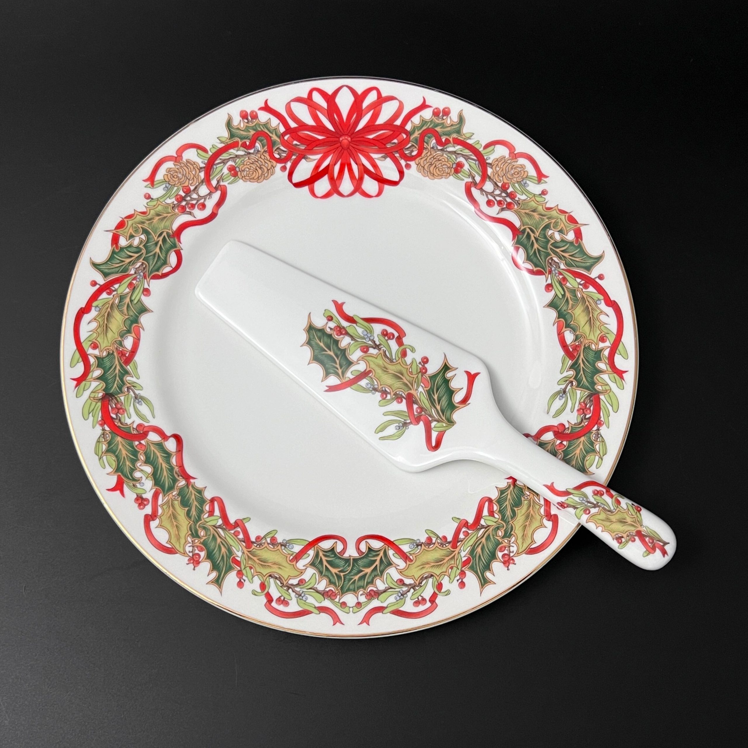 Vintage Andrea Sadek Christmas Cake Plate & Server Set: Holiday Garland - Image 4