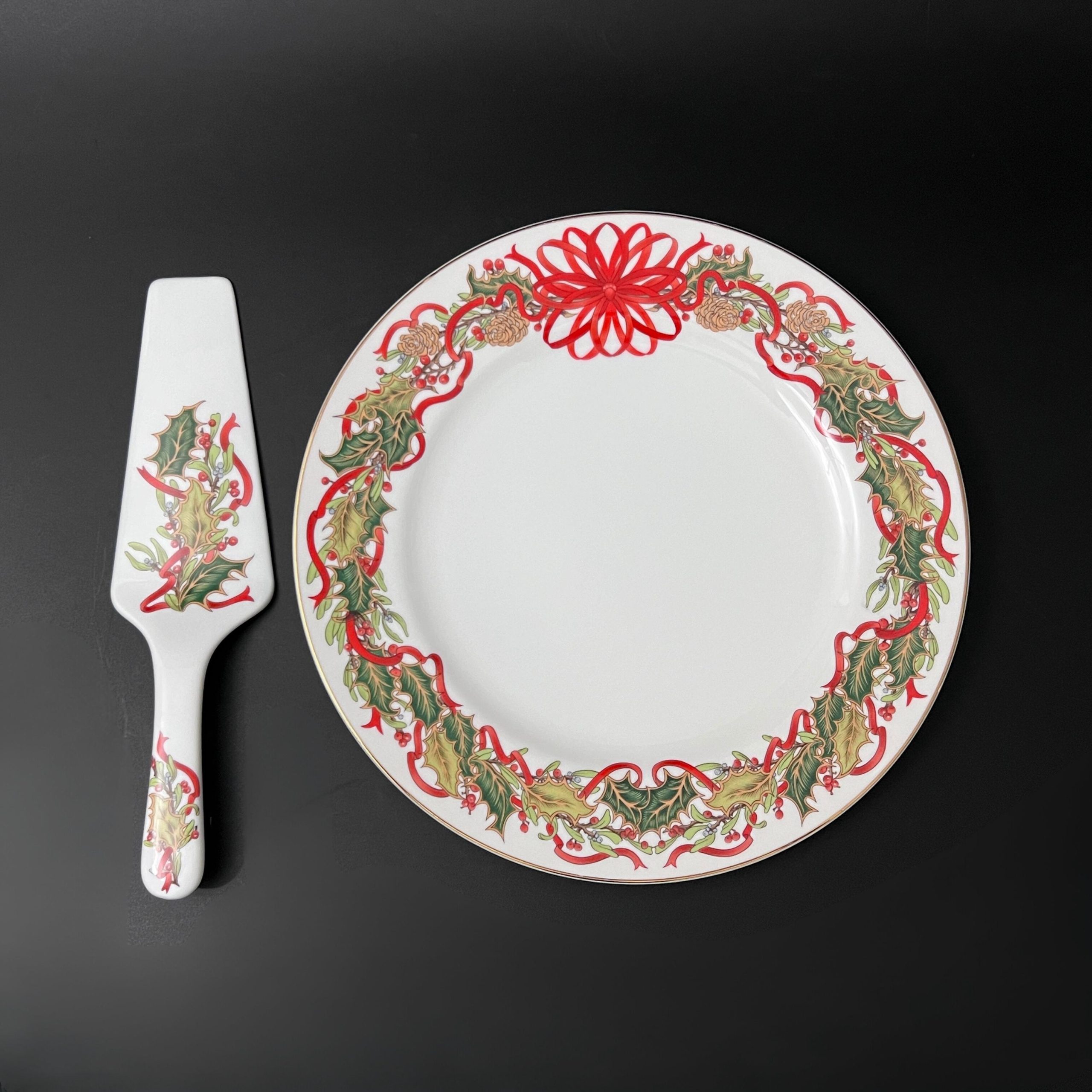 Vintage Andrea Sadek Christmas Cake Plate & Server Set: Holiday Garland - Image 3