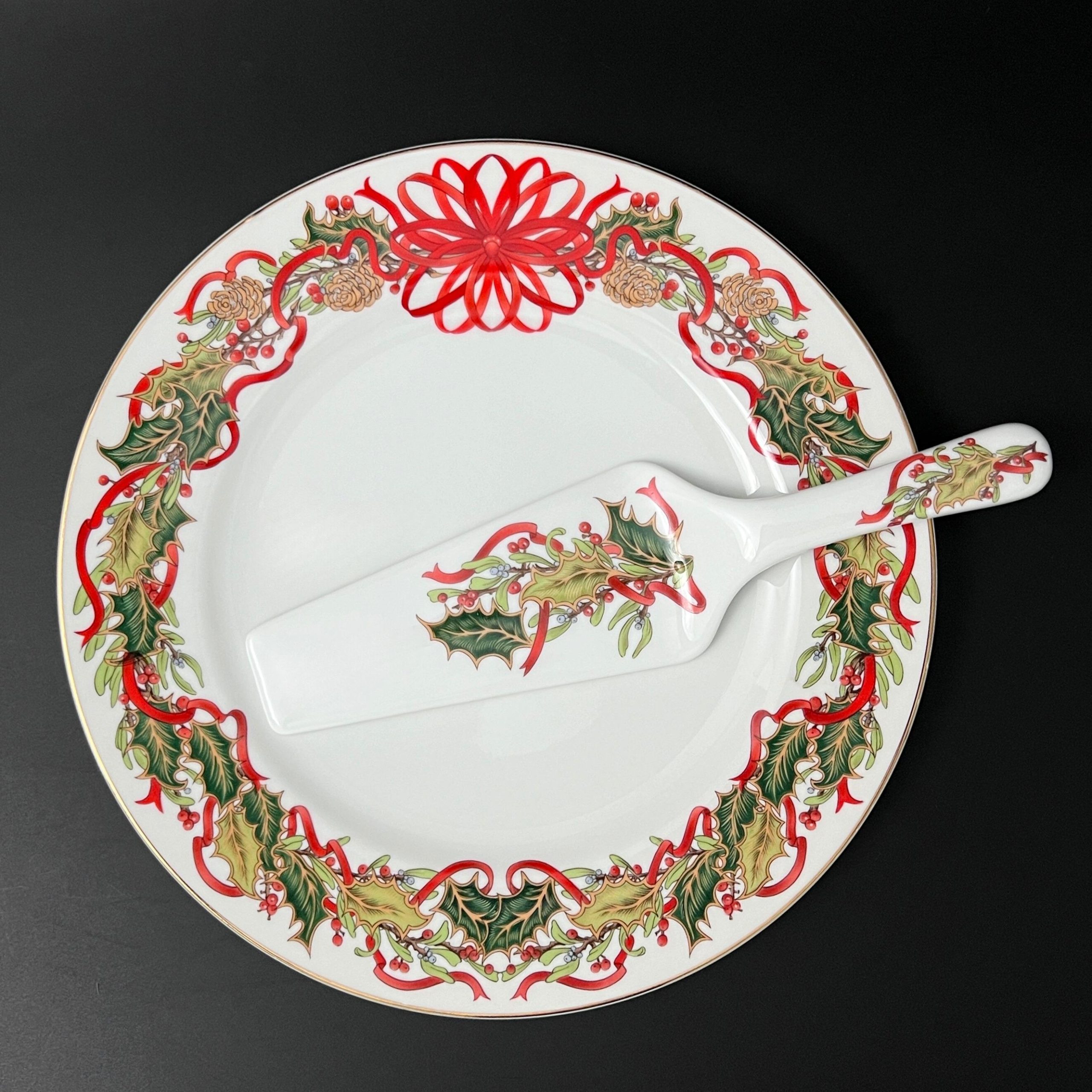 Vintage Andrea Sadek Christmas Cake Plate & Server Set: Holiday Garland - Image 5