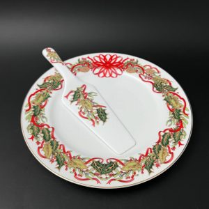 Vintage Andrea Sadek Christmas Cake Plate & Server Set: Holiday Garland