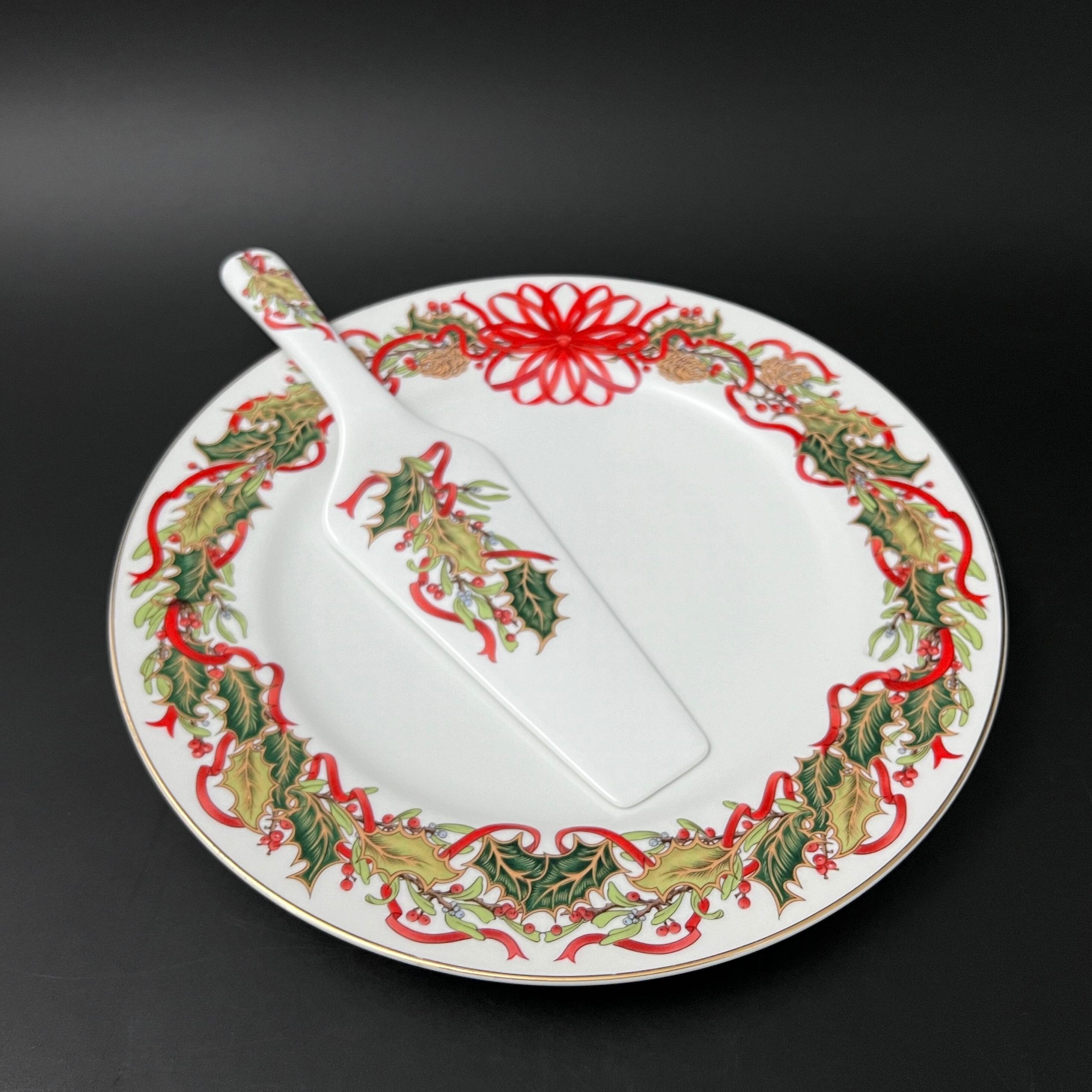 Vintage Andrea Sadek Christmas Cake Plate & Server Set: Holiday Garland