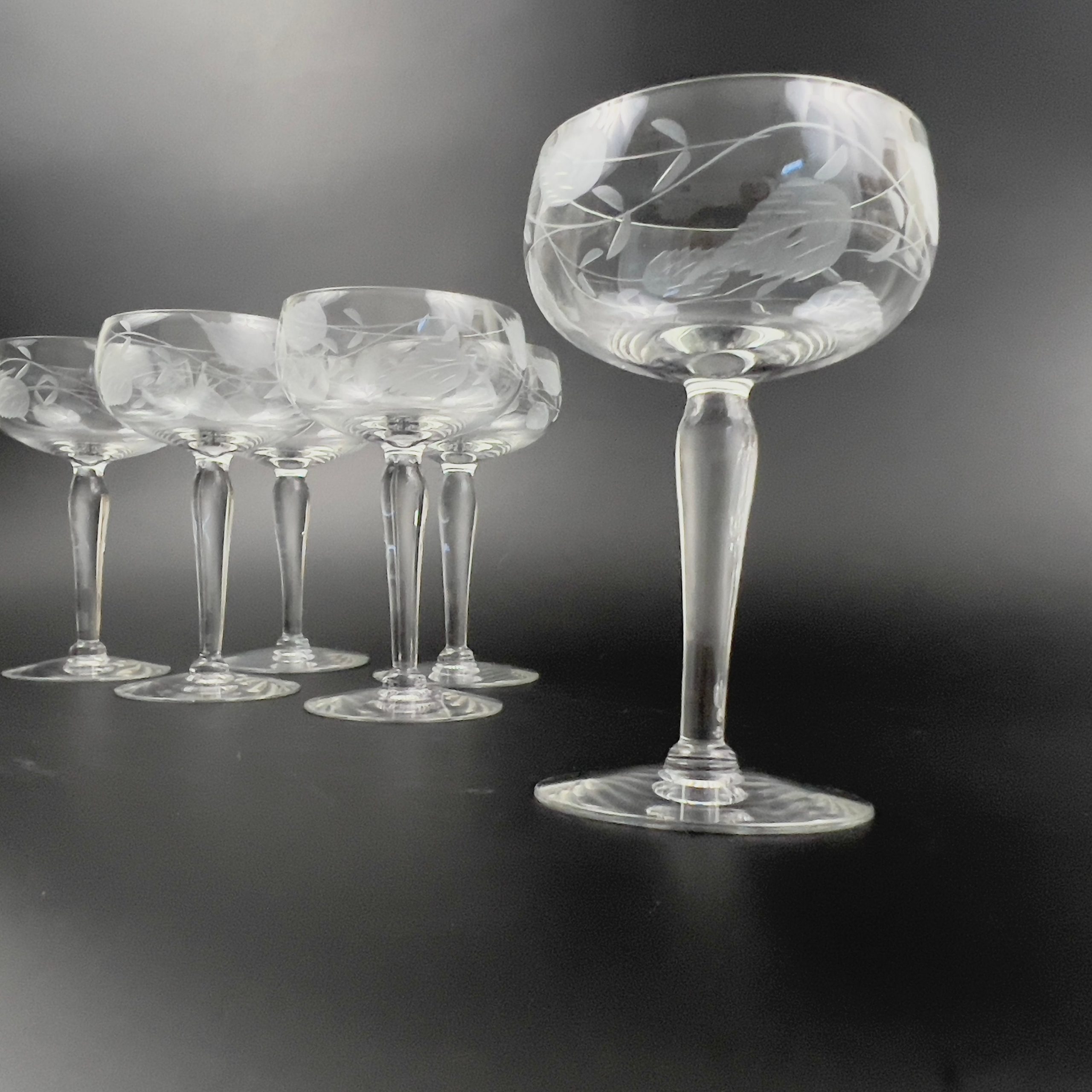 Vintage Glastonbury Lotus Champagne Coupes: Mid-Century Modern Floral Glasses, Set of 6 - Image 8