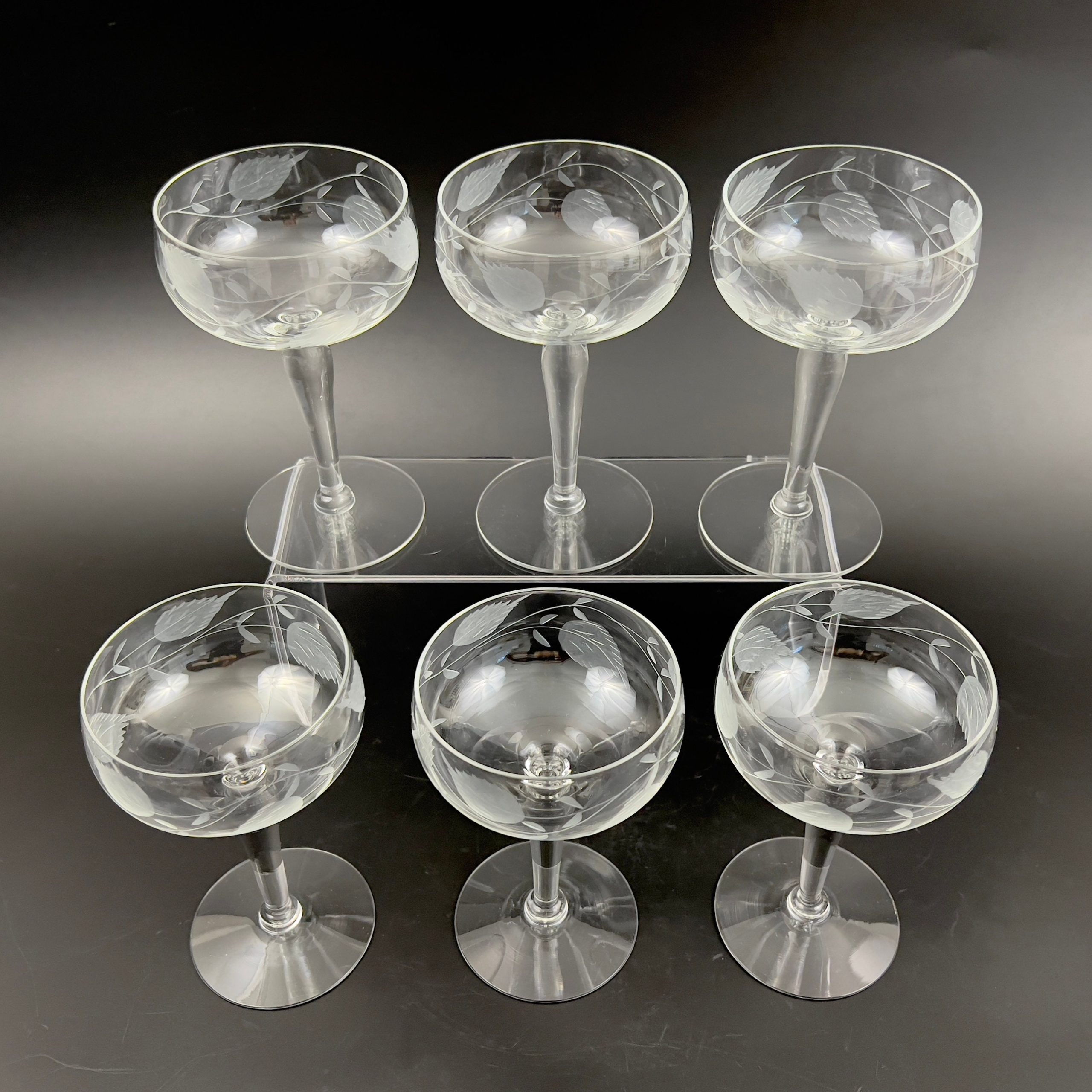 Vintage Glastonbury Lotus Champagne Coupes: Mid-Century Modern Floral Glasses, Set of 6 - Image 3