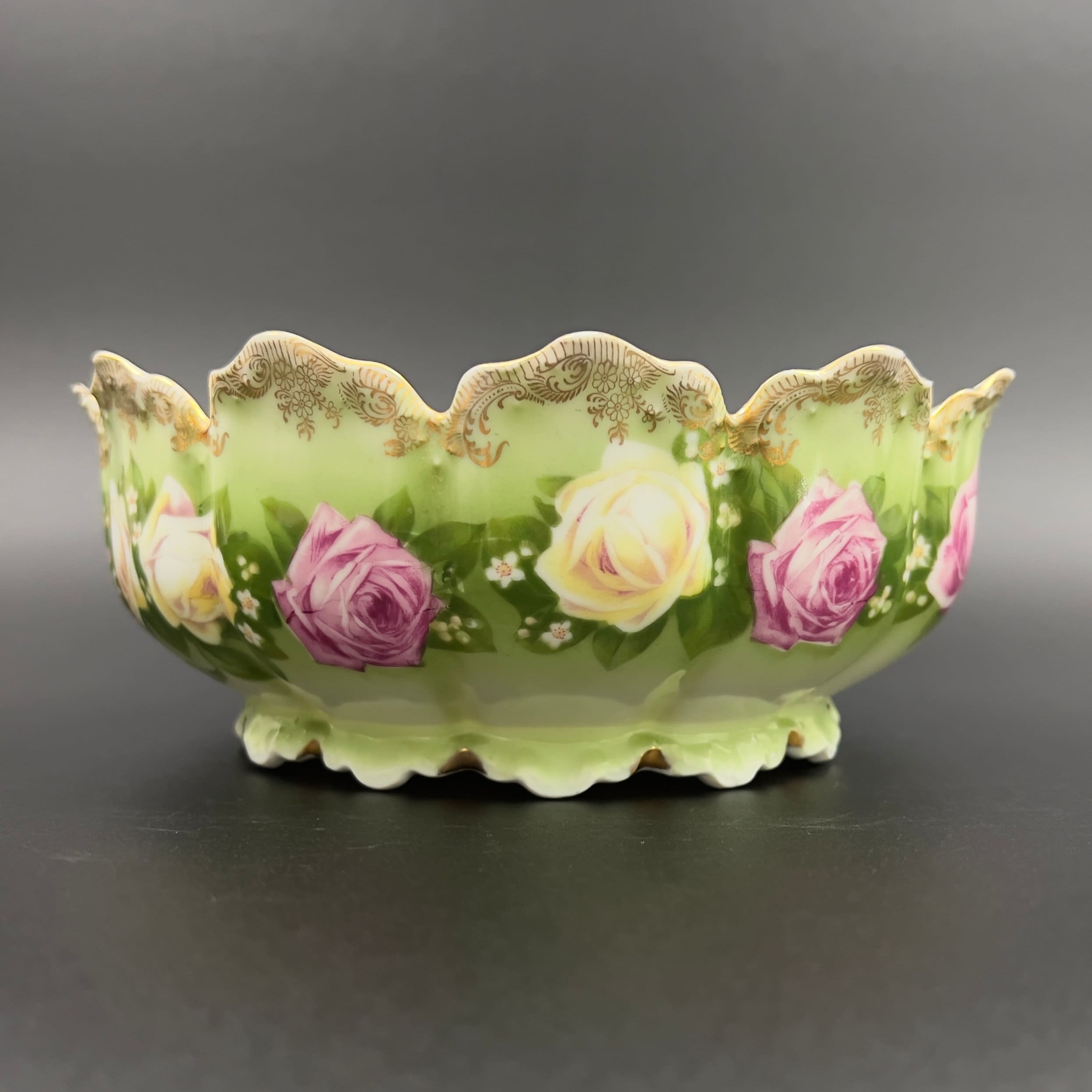 Antique Rosenthal Bavaria Bowl: Hand-Painted Roses, Gold Filigree007