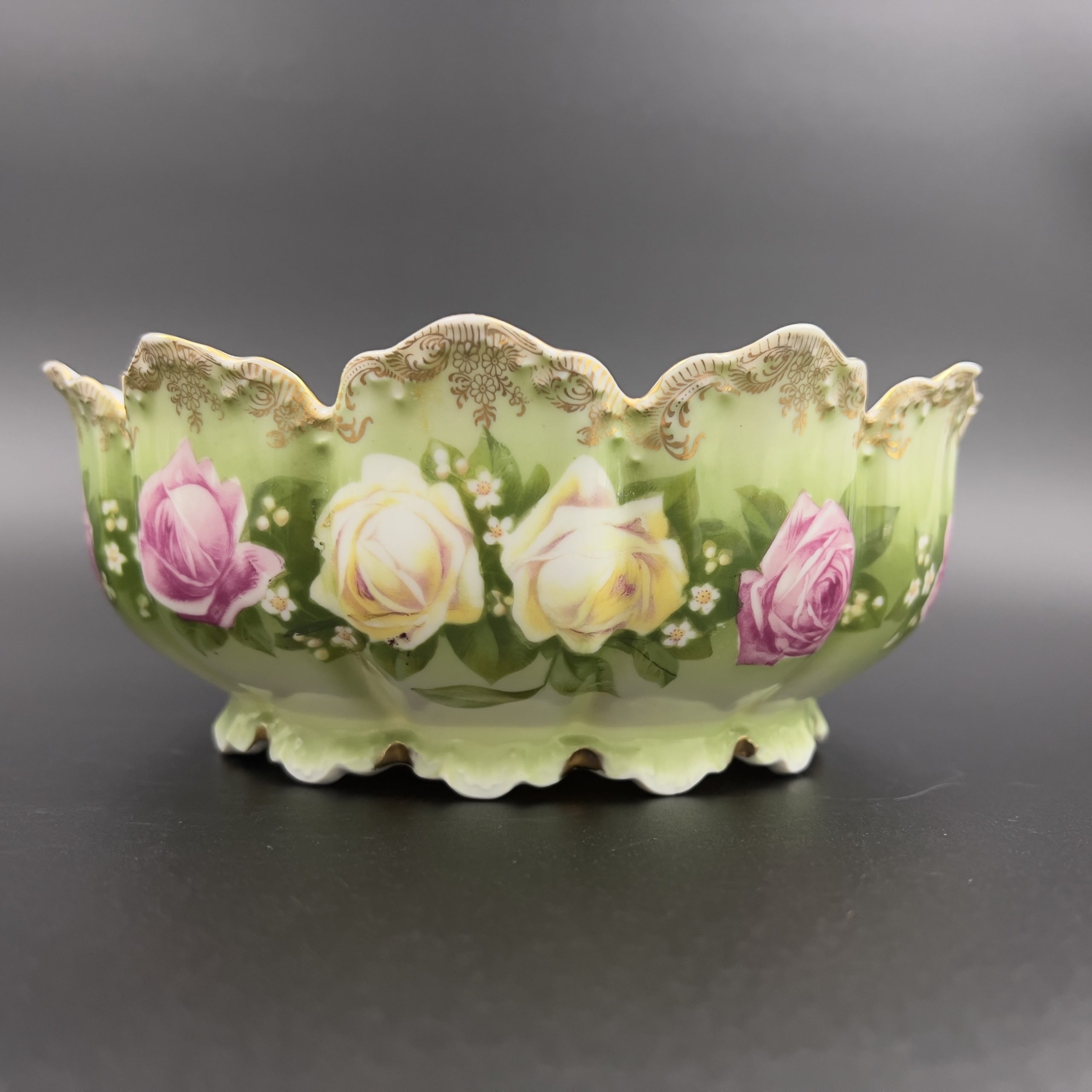Antique Rosenthal Bavaria Bowl: Hand-Painted Roses, Gold Filigree007 - Image 3