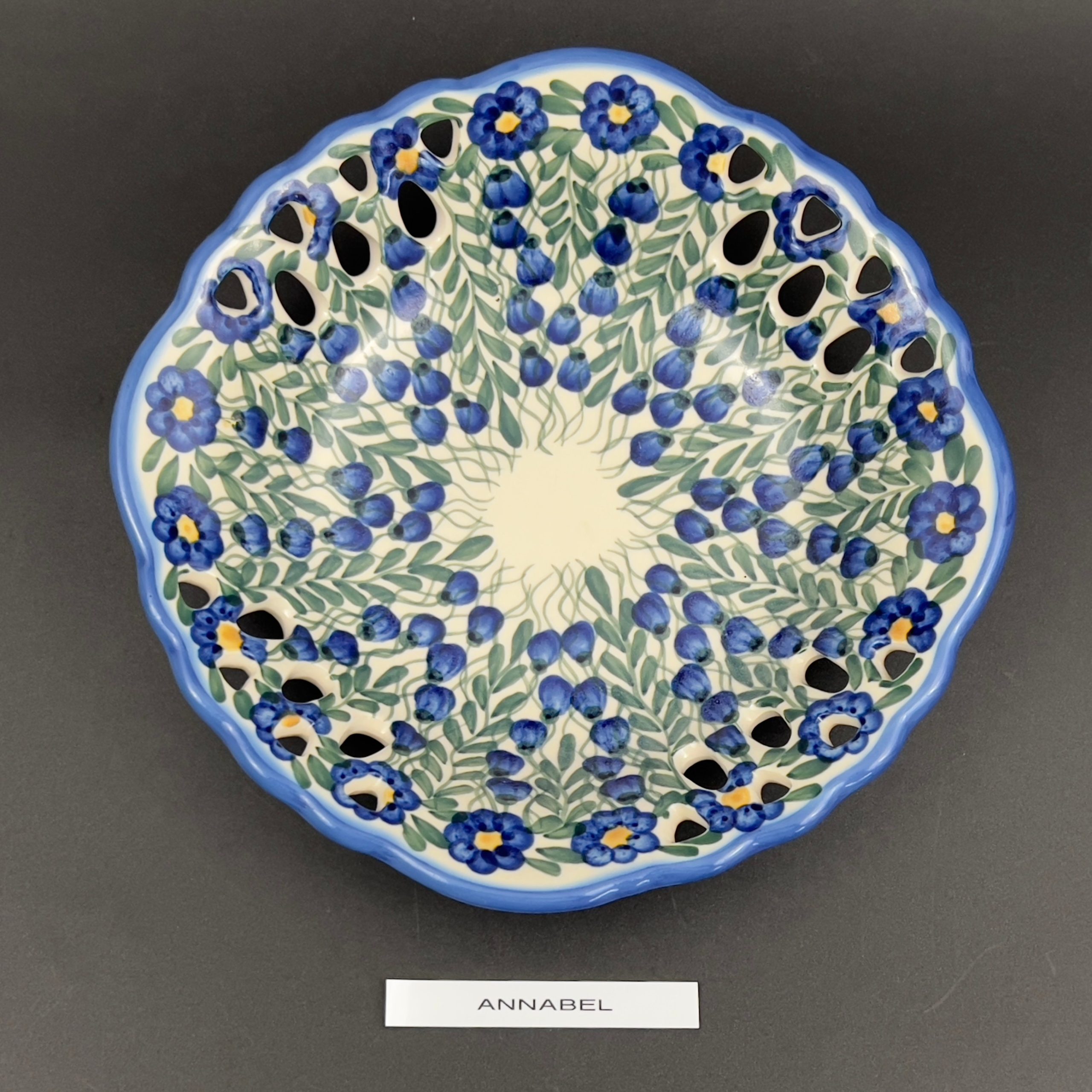 Vintage W.R. Unikat Polish Pottery Bowls: Blue Floral Stoneware - Image 3