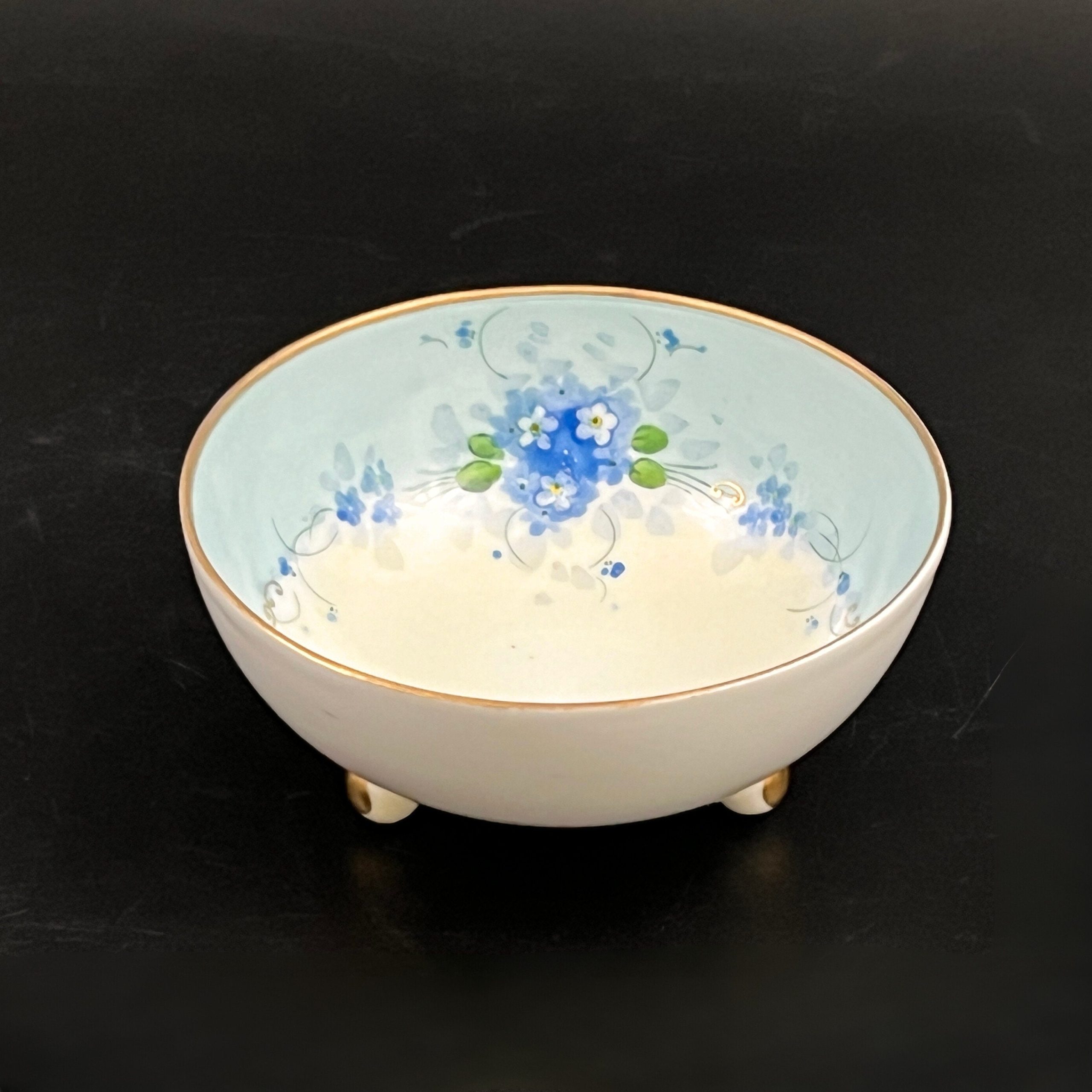 Antique Meito Porcelain Condiment Set: Hand-Painted Floral Bowl, Saucer, Spoon - Image 8