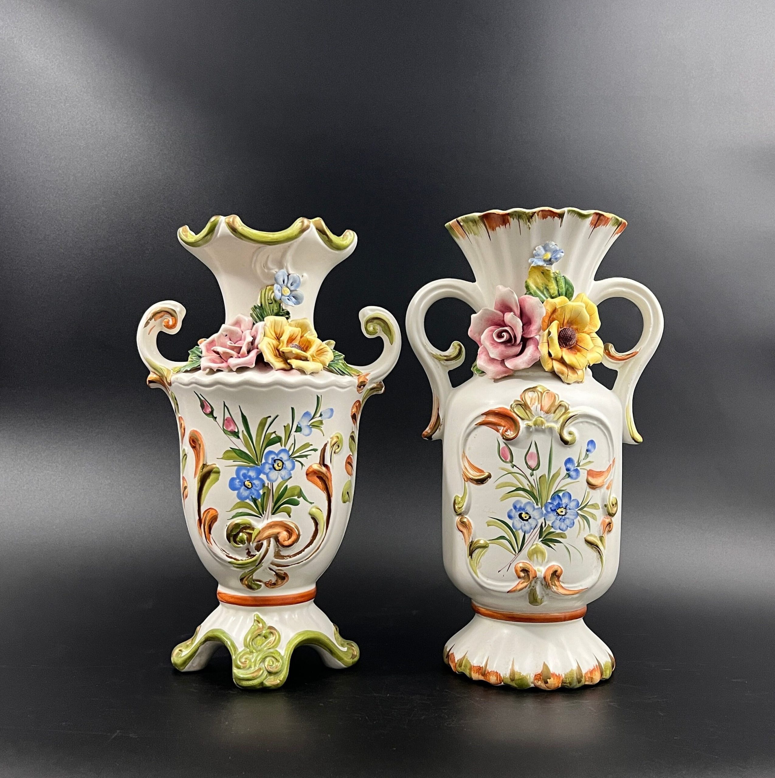 Capodimonte Porcelain Vases: Italian Floral Decor, Set of 2
