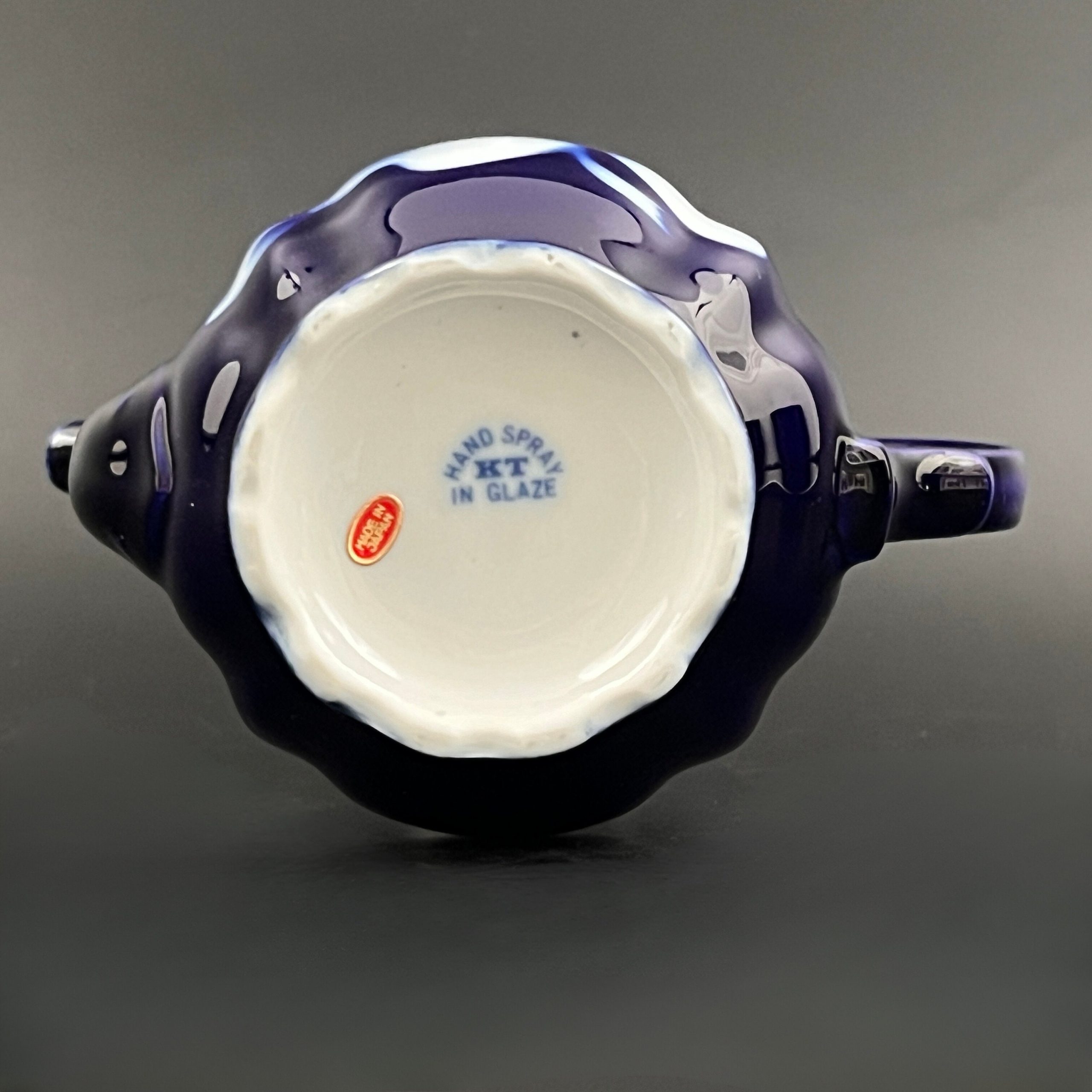Vintage KT Japan Cobalt Blue Tea Pot: Hand-Sprayed Lotus Flower - Image 11