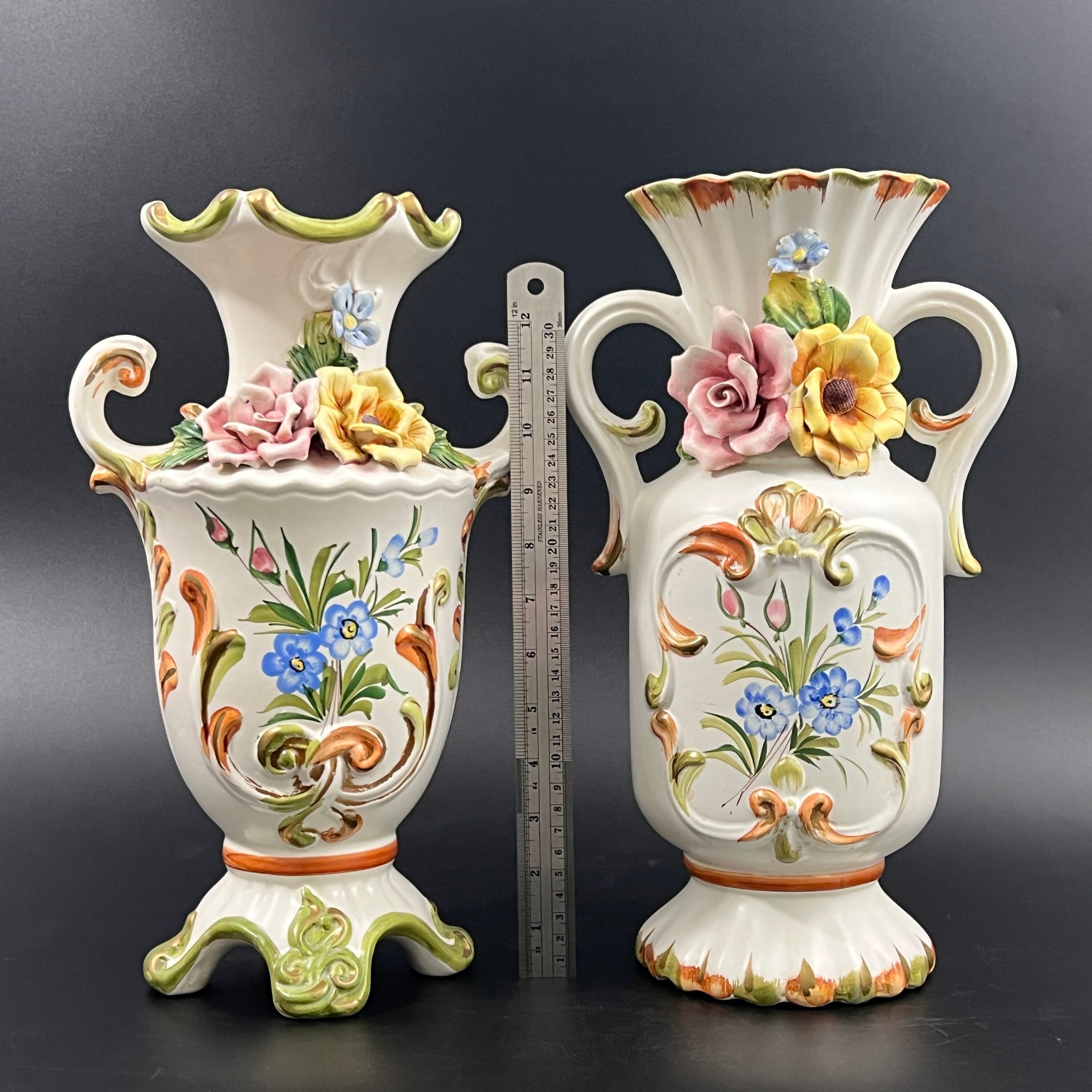 Capodimonte Porcelain Vases: Italian Floral Decor, Set of 2 - Image 3