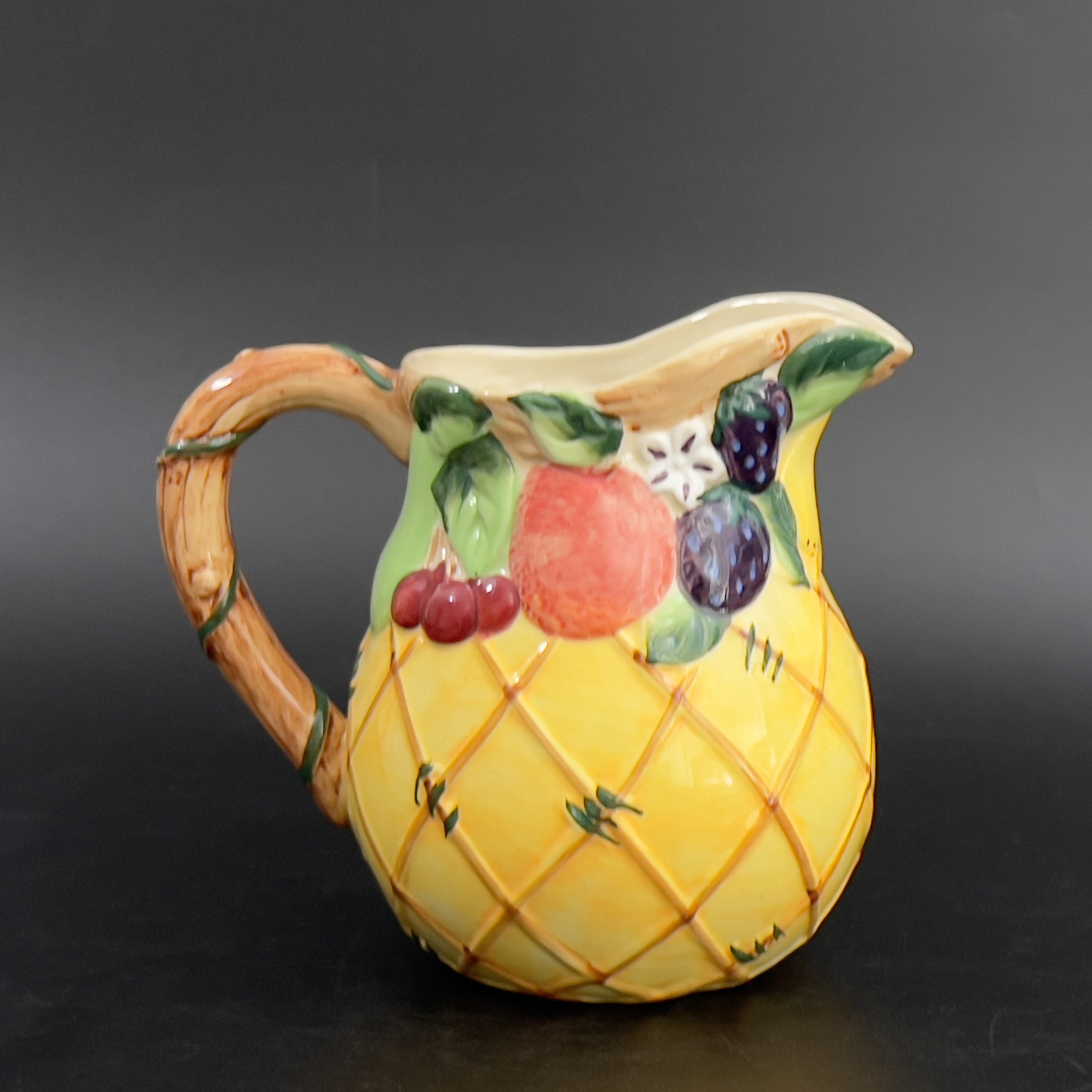Vintage Majolica Fruit Pitcher: Hand-Painted Ceramic Sangria Server - Image 3