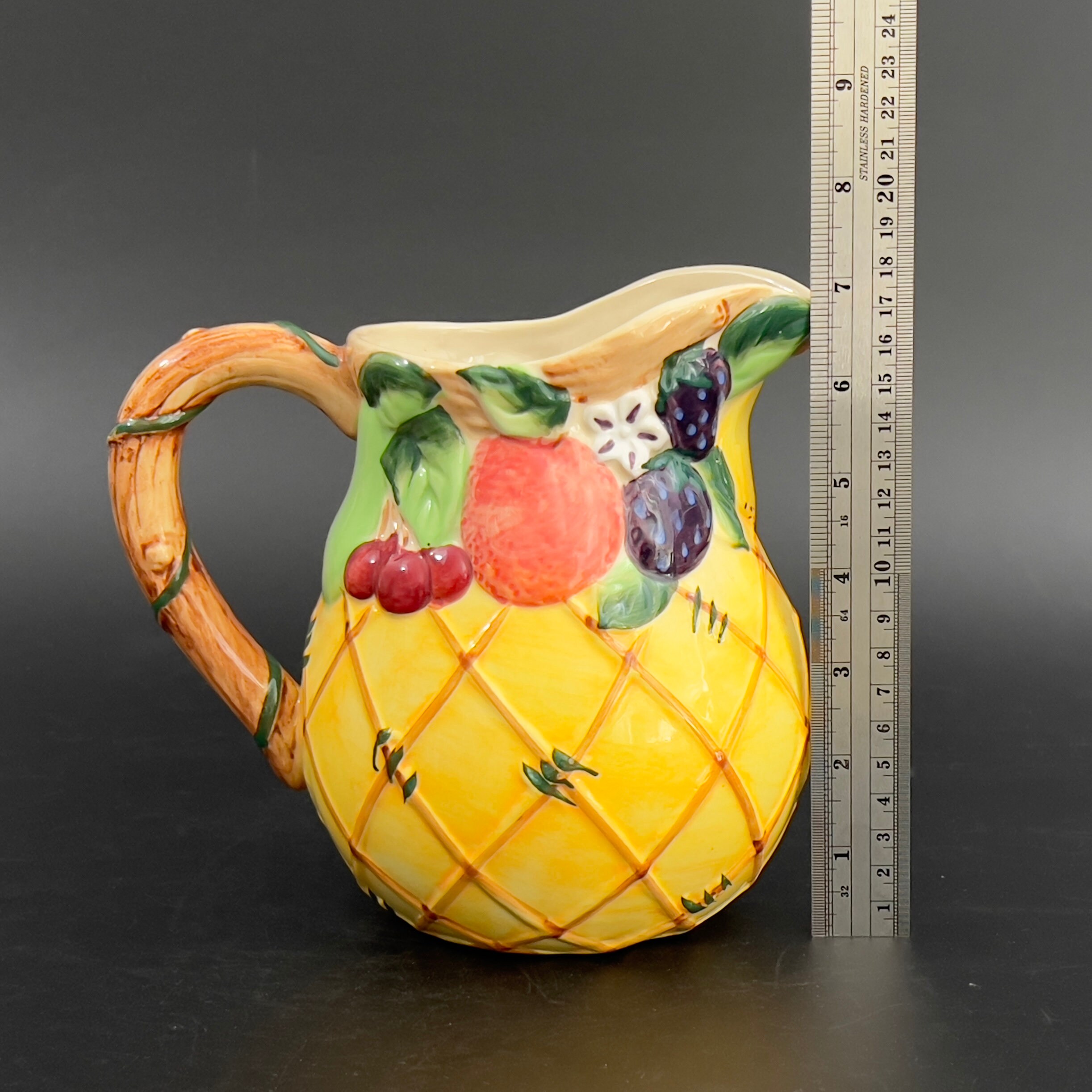 Vintage Majolica Fruit Pitcher: Hand-Painted Ceramic Sangria Server - Image 9