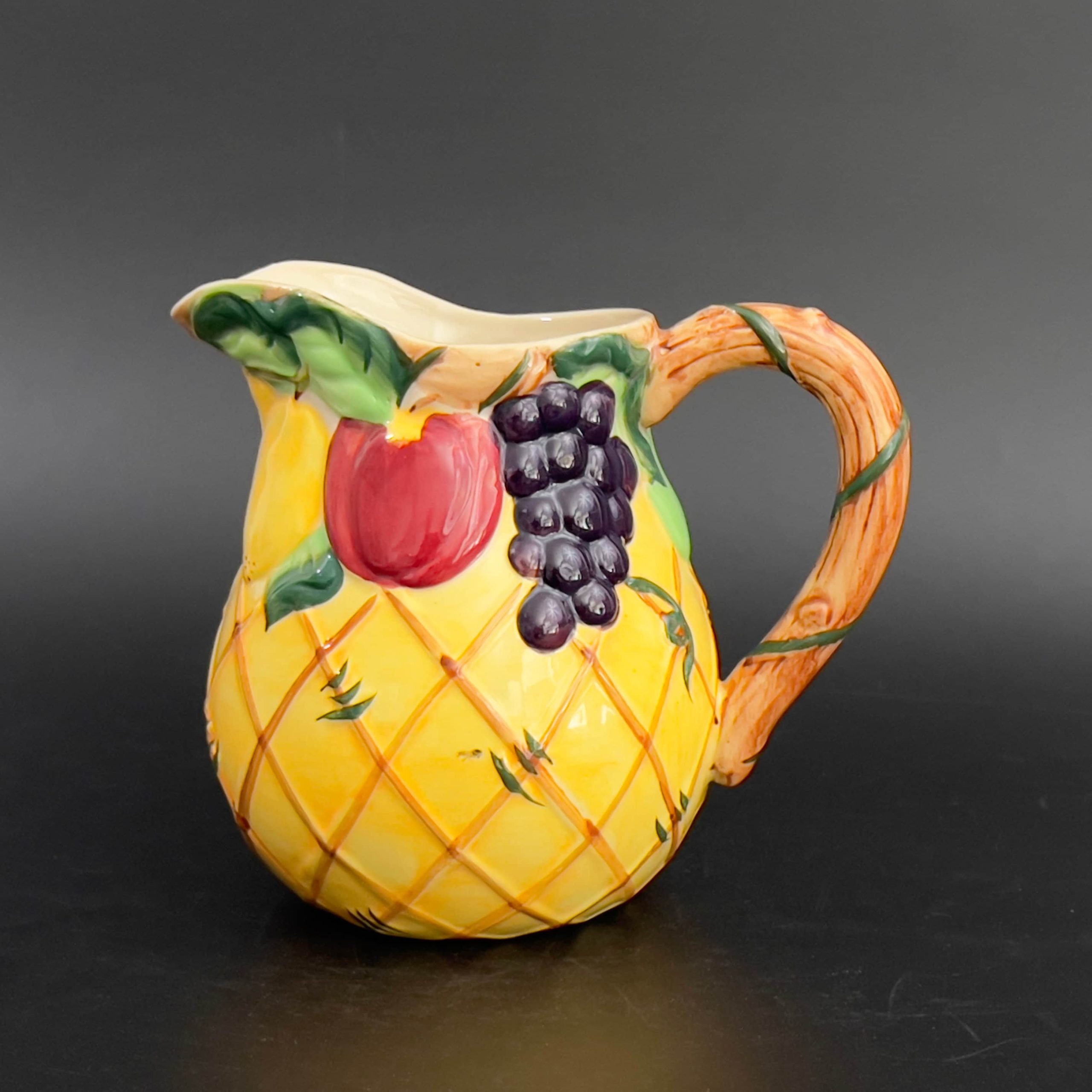 Vintage Majolica Fruit Pitcher: Hand-Painted Ceramic Sangria Server