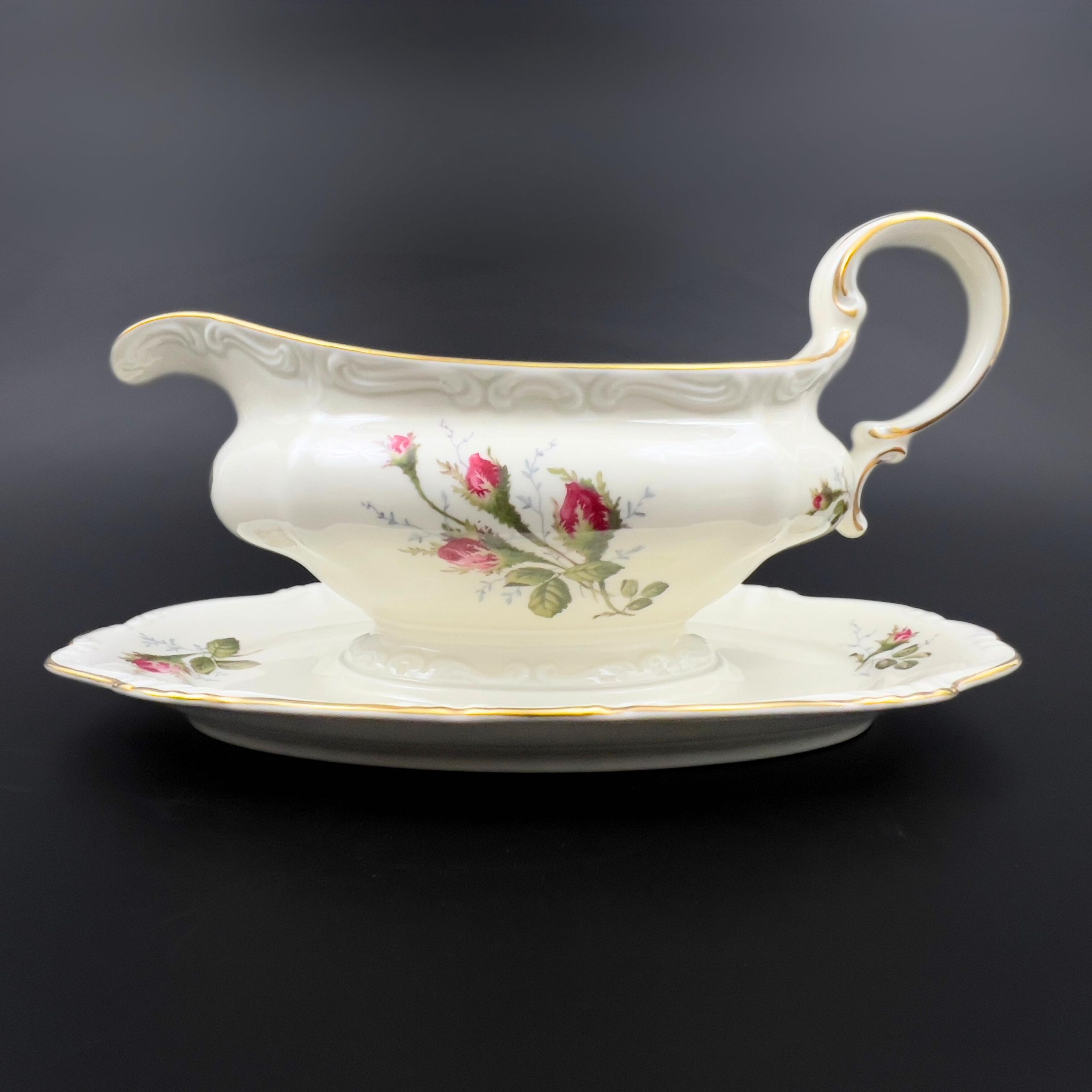 Vintage Rosenthal Moss Rose Gravy Boat with Attached Underplate - Image 3