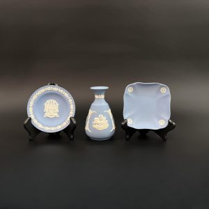 Vintage Wedgwood Blue Jasperware: Vase & Trinket Dishes, Made in England