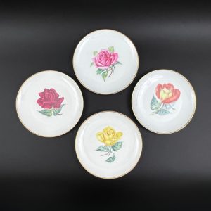 Vintage Heinrich H&C Selb Bavaria Rose Plates, Set of 4, Gold Trim