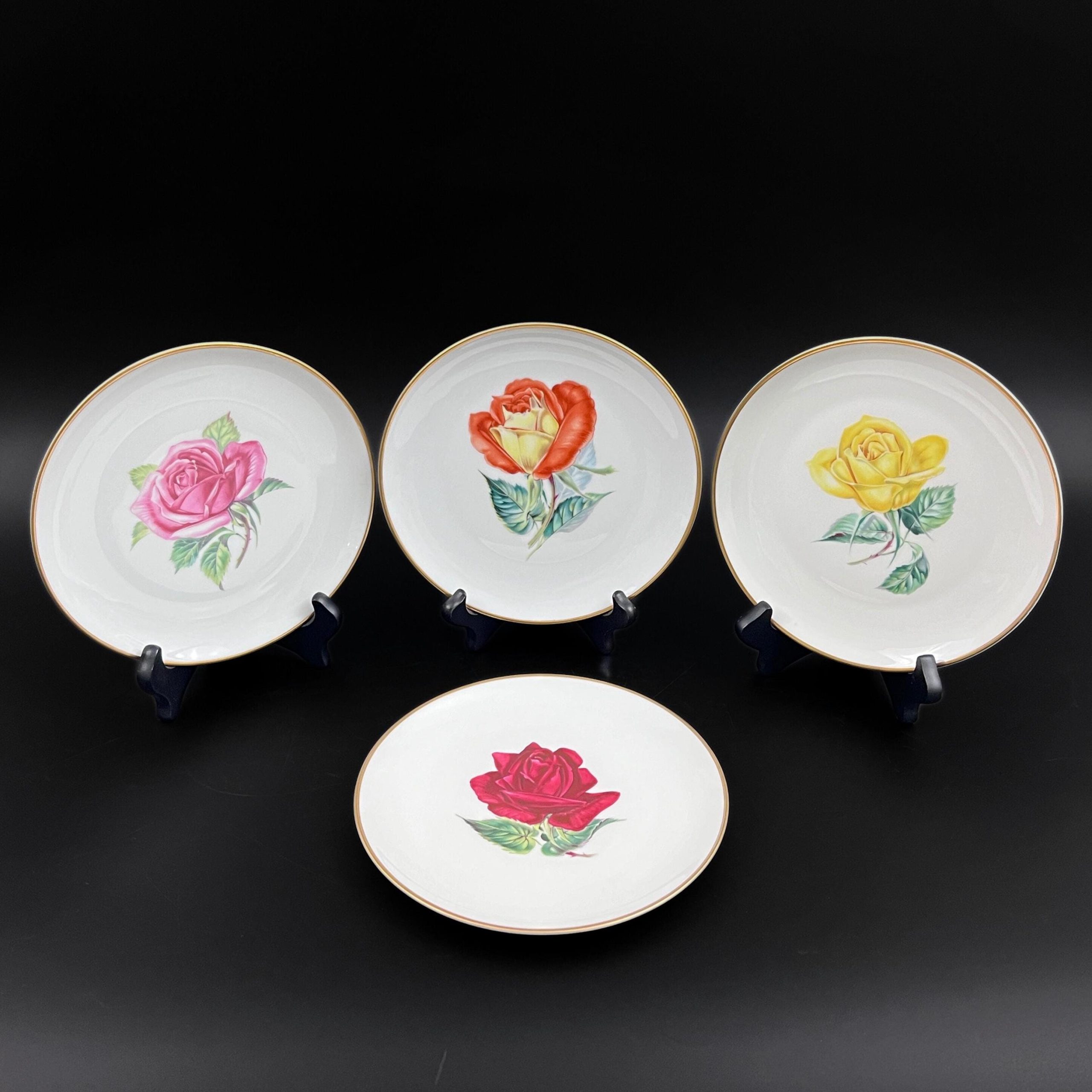 Vintage Heinrich H&C Selb Bavaria Rose Plates, Set of 4, Gold Trim - Image 4