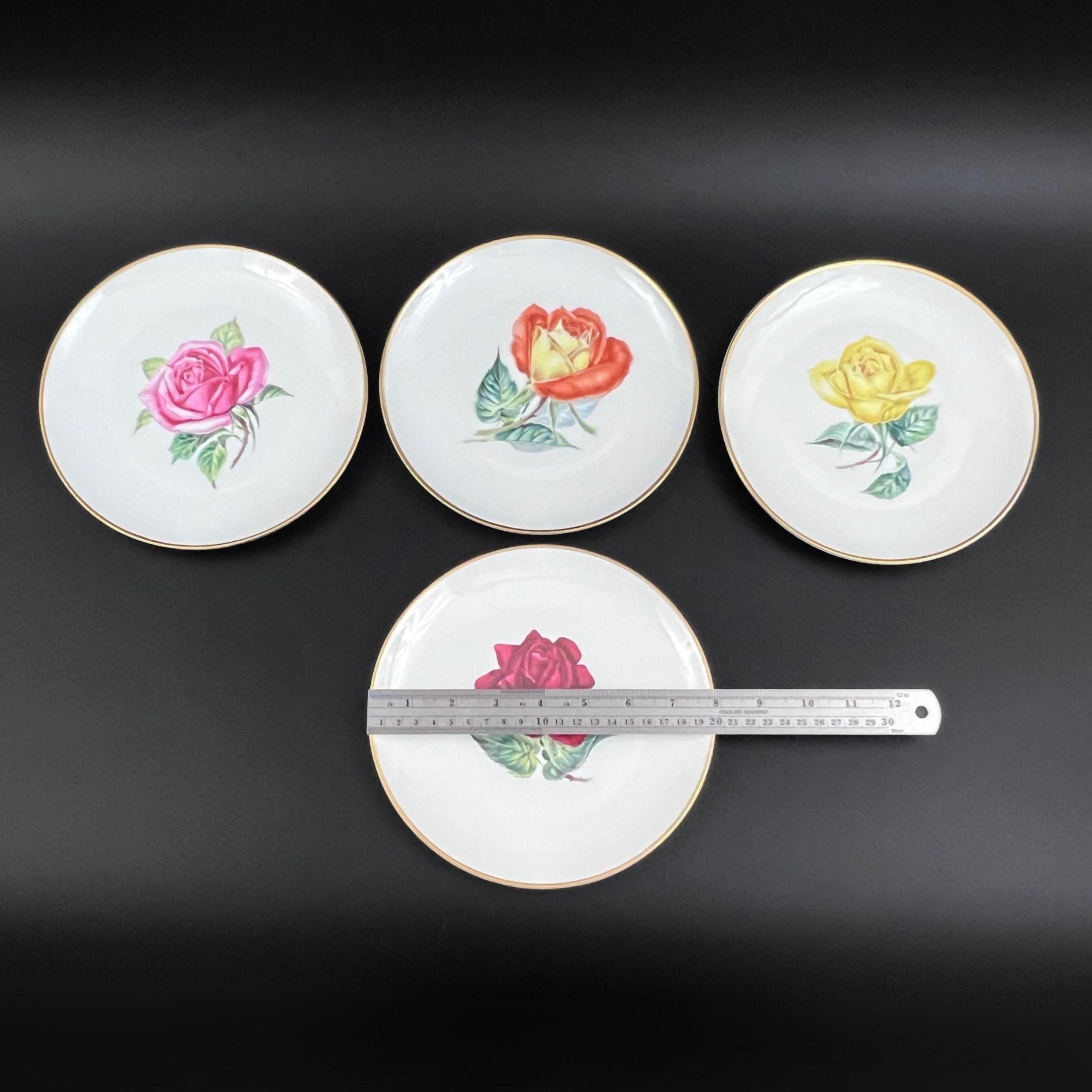 Vintage Heinrich H&C Selb Bavaria Rose Plates, Set of 4, Gold Trim - Image 10