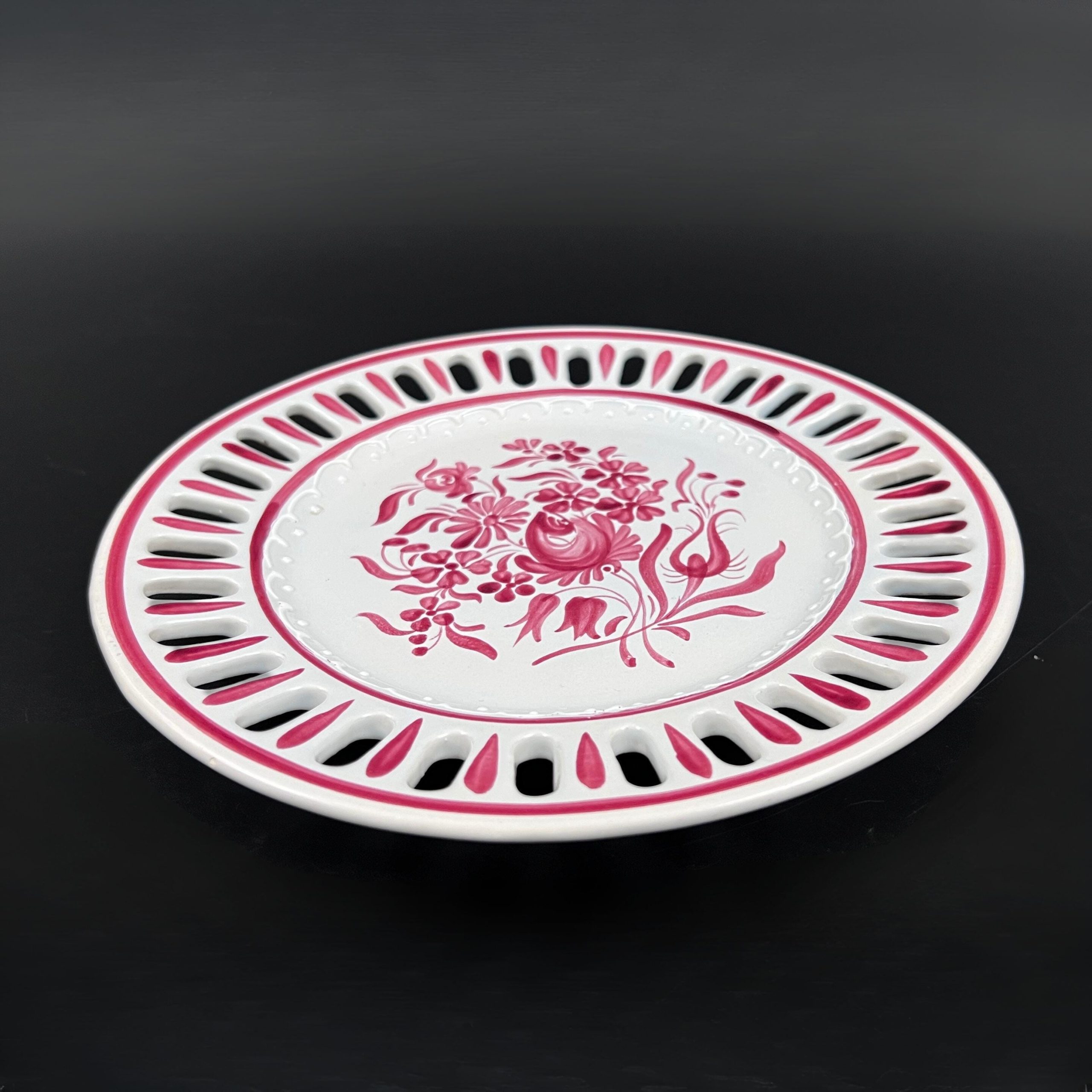 Vintage French Porcelain Wall Plate: Hand-Painted Floral Reticulated Decor - Image 4