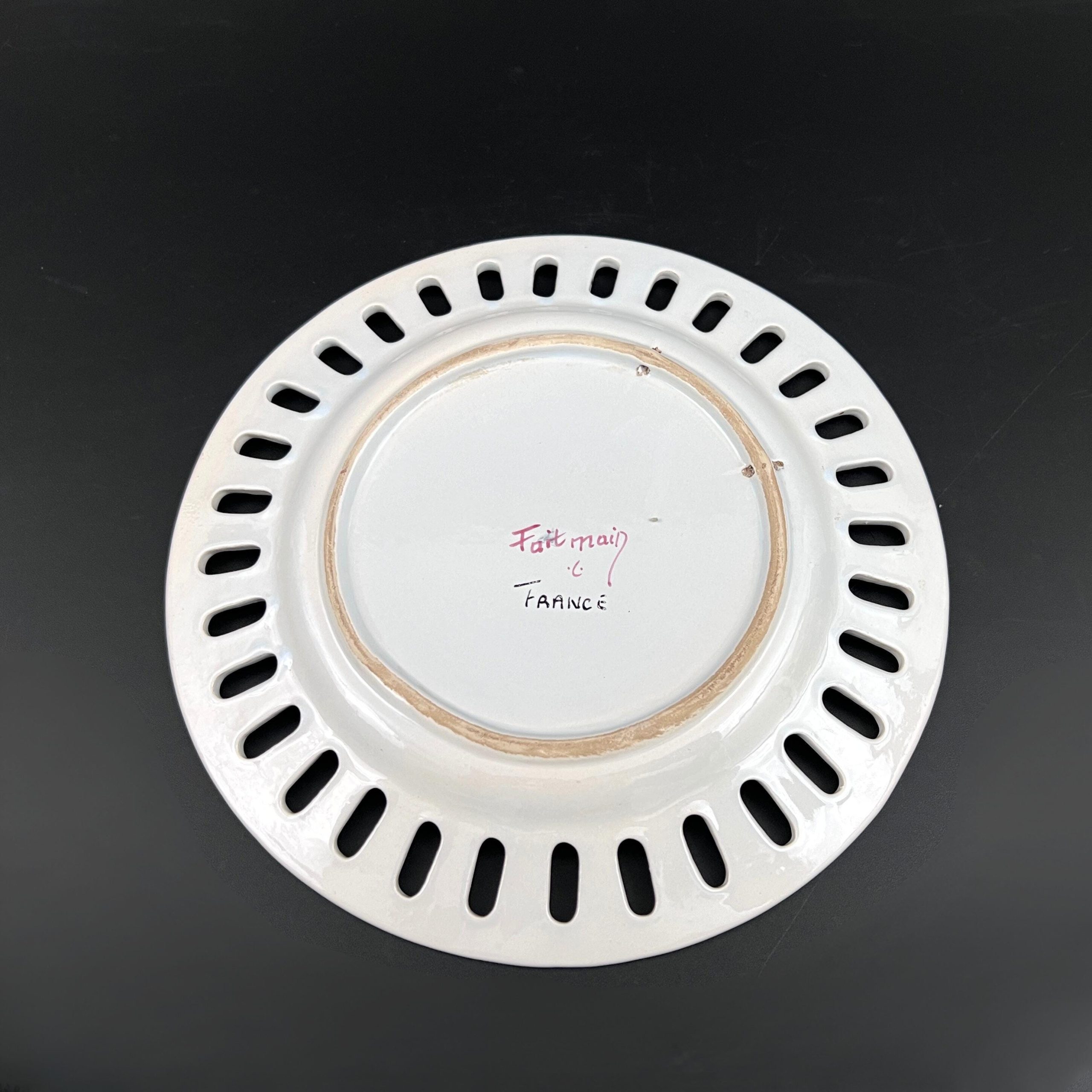 Vintage French Porcelain Wall Plate: Hand-Painted Floral Reticulated Decor - Image 11