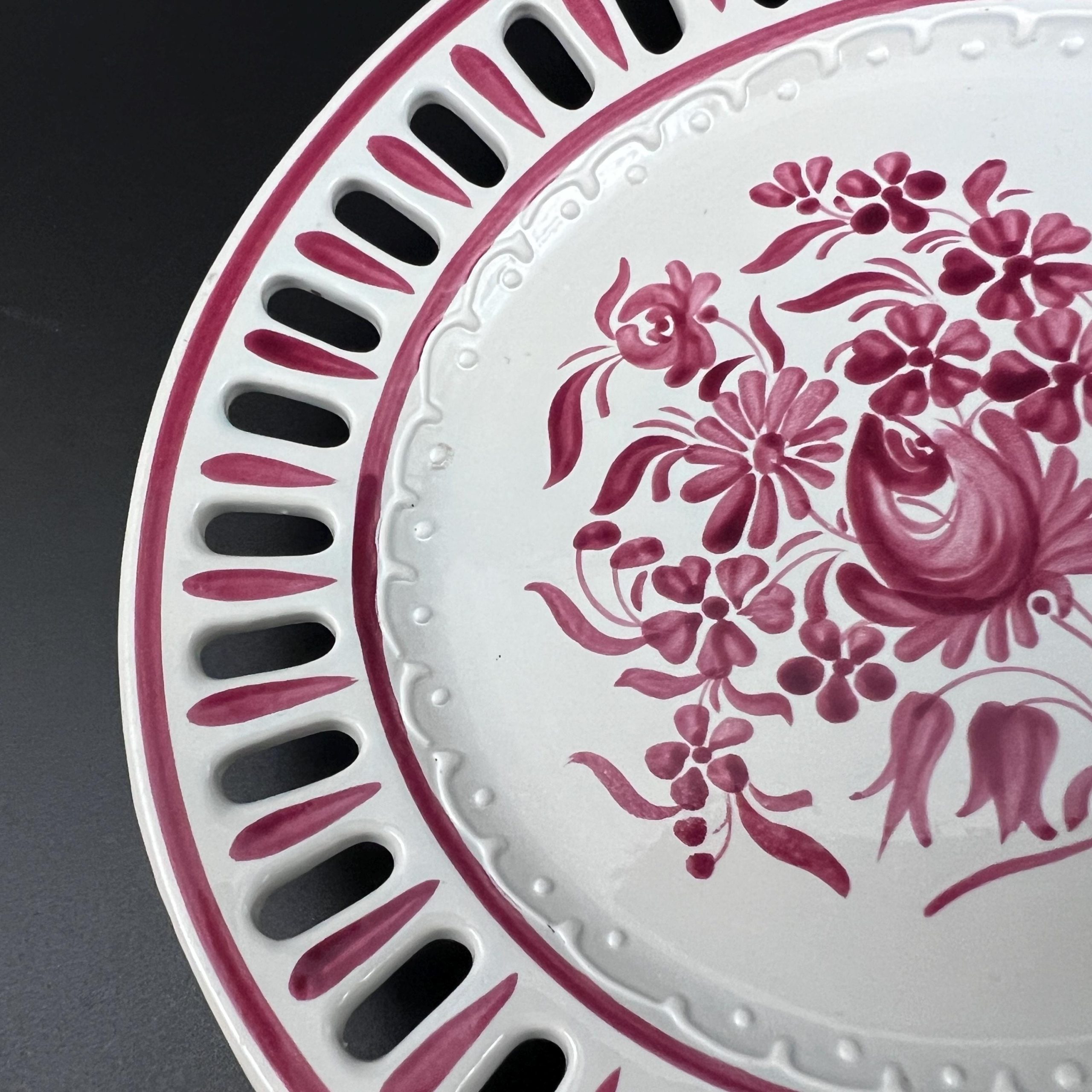 Vintage French Porcelain Wall Plate: Hand-Painted Floral Reticulated Decor - Image 7