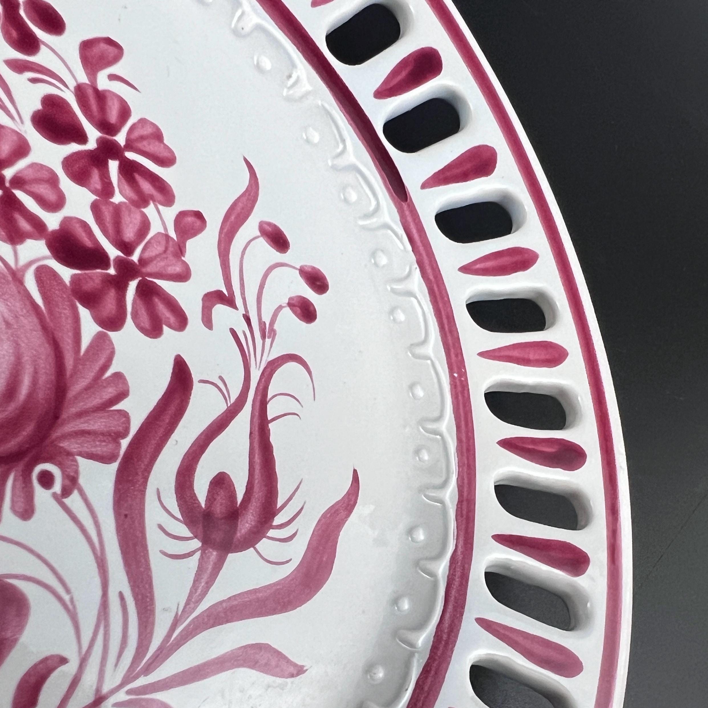 Vintage French Porcelain Wall Plate: Hand-Painted Floral Reticulated Decor - Image 8